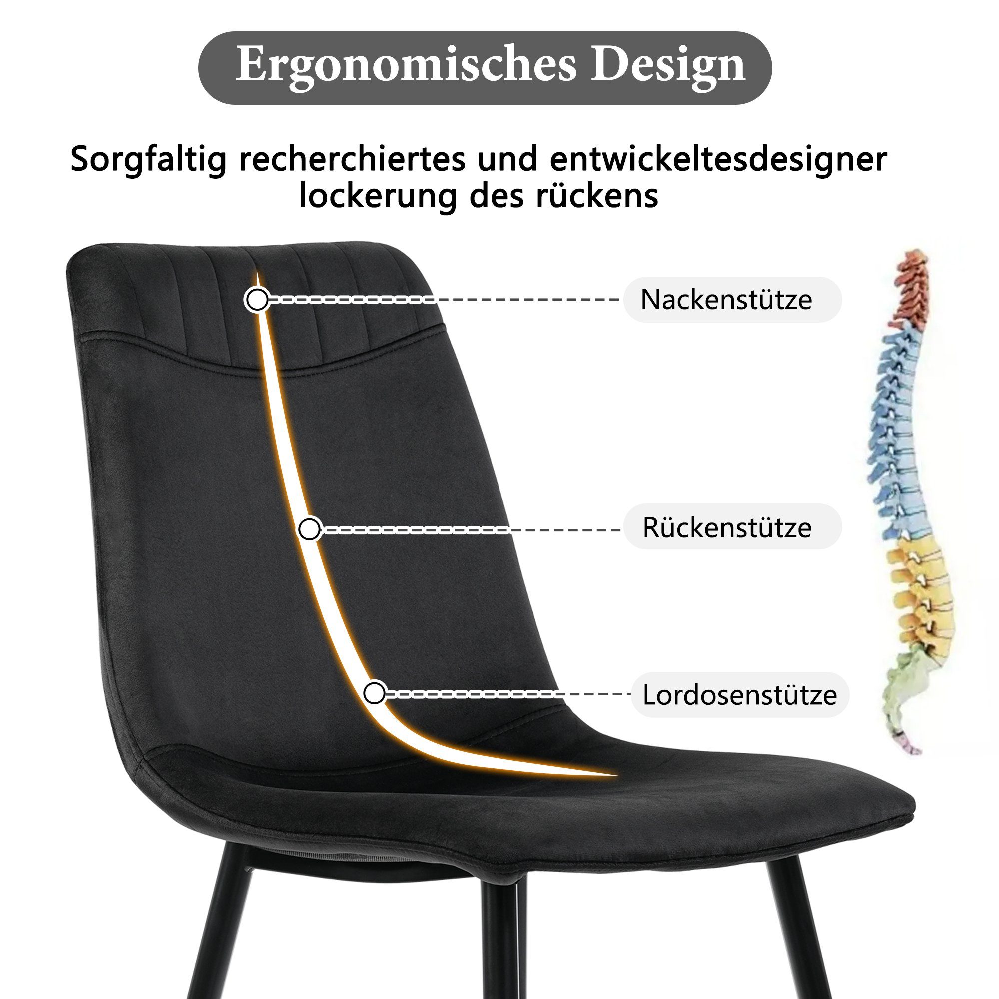 Samt Esszimmerstuhl 4er (4 Set St), Metallbeinen Polsterstühle mit Flieks Küchenstuhl