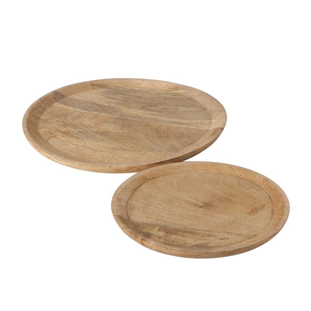 BOLTZE Tablett Maino 2er Set, Holzteller aus Mango Holz Serviertablett für Dekoration