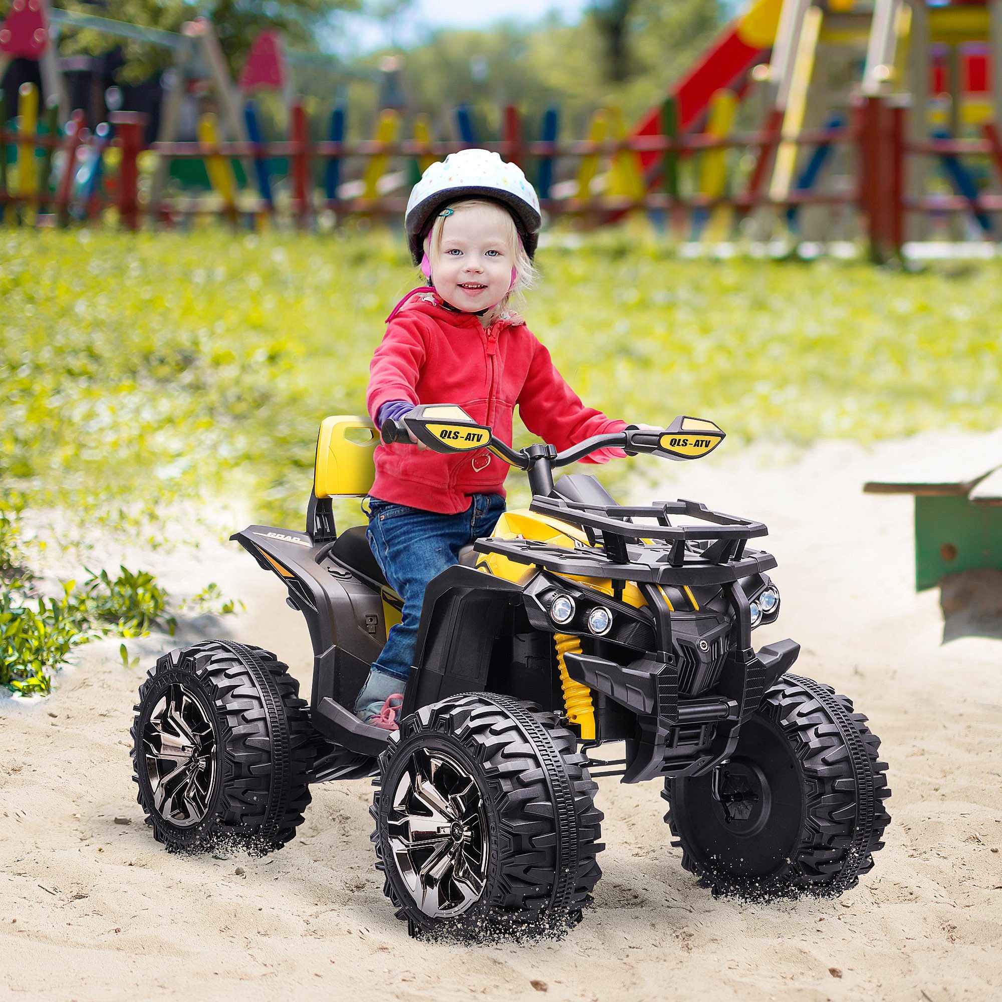 HOMCOM Elektro-Kinderquad Kindermotorrad mit MP3-Musikplayer, 3-8 km/h, Belastbarkeit 30 kg, (1-tlg), für Kinder 3-5 Jahre, Gelb