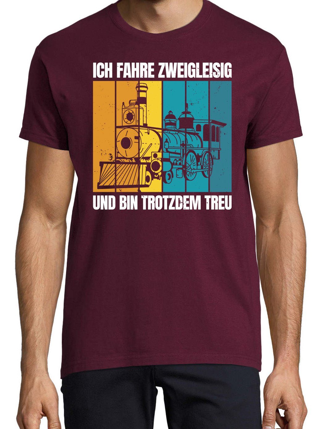 Youth Designz T-Shirt Zweigleisig Shirt Trotzdem Und lustigem Treu Herren Burgund mit Frontprint