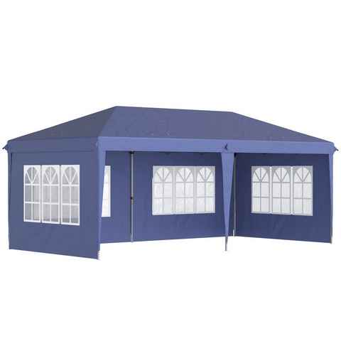 Outsunny Faltpavillon Partyzelt mit UV-Schutz, mit 4 Seitenteilen, (Faltpavillon, Pavillon), für Garten, Balkon, Blau