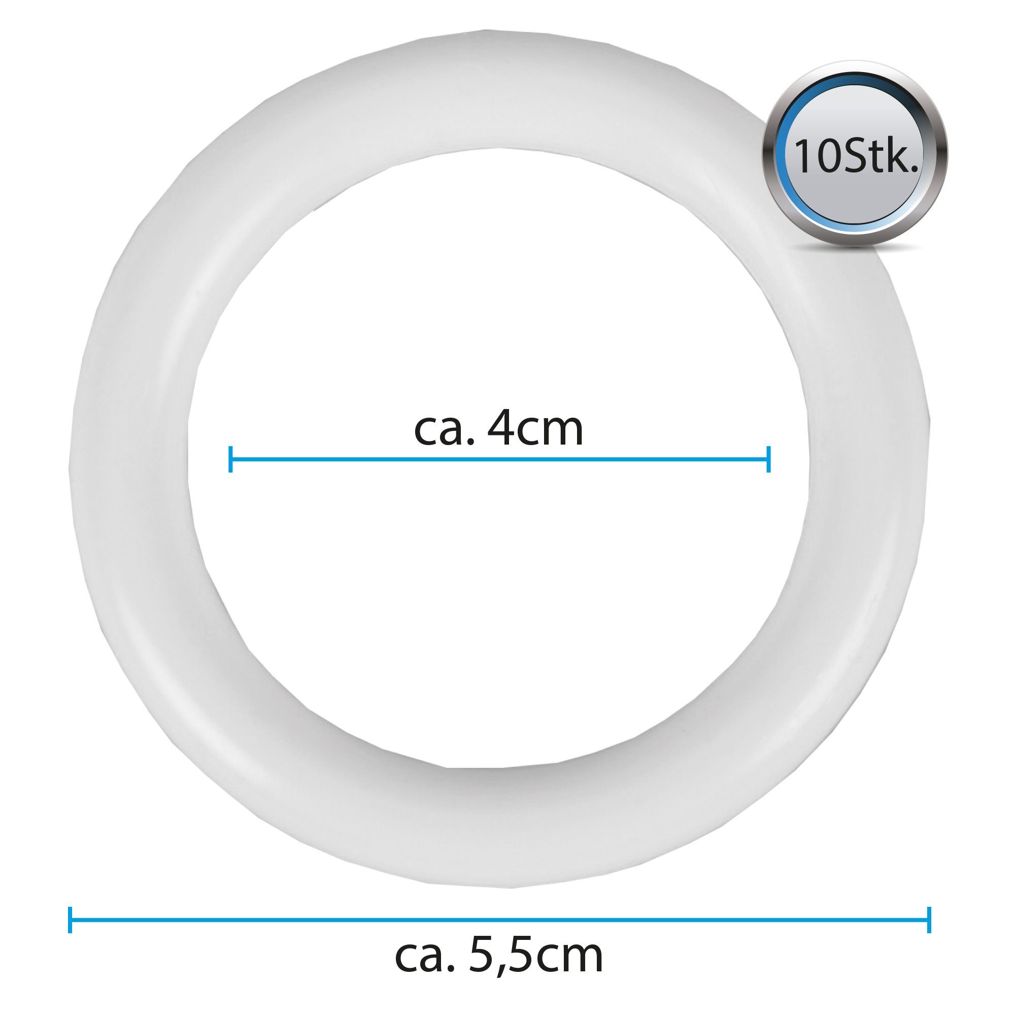 Ø40mm Gardinen (Innendurchmesser) Faltenleghaken, Ø, bis Vorhänge 28mm (10-St), für Gardinenstangenhalter, Bestlivings, inkl. Weiß Gardinenringe und Gardinenstange