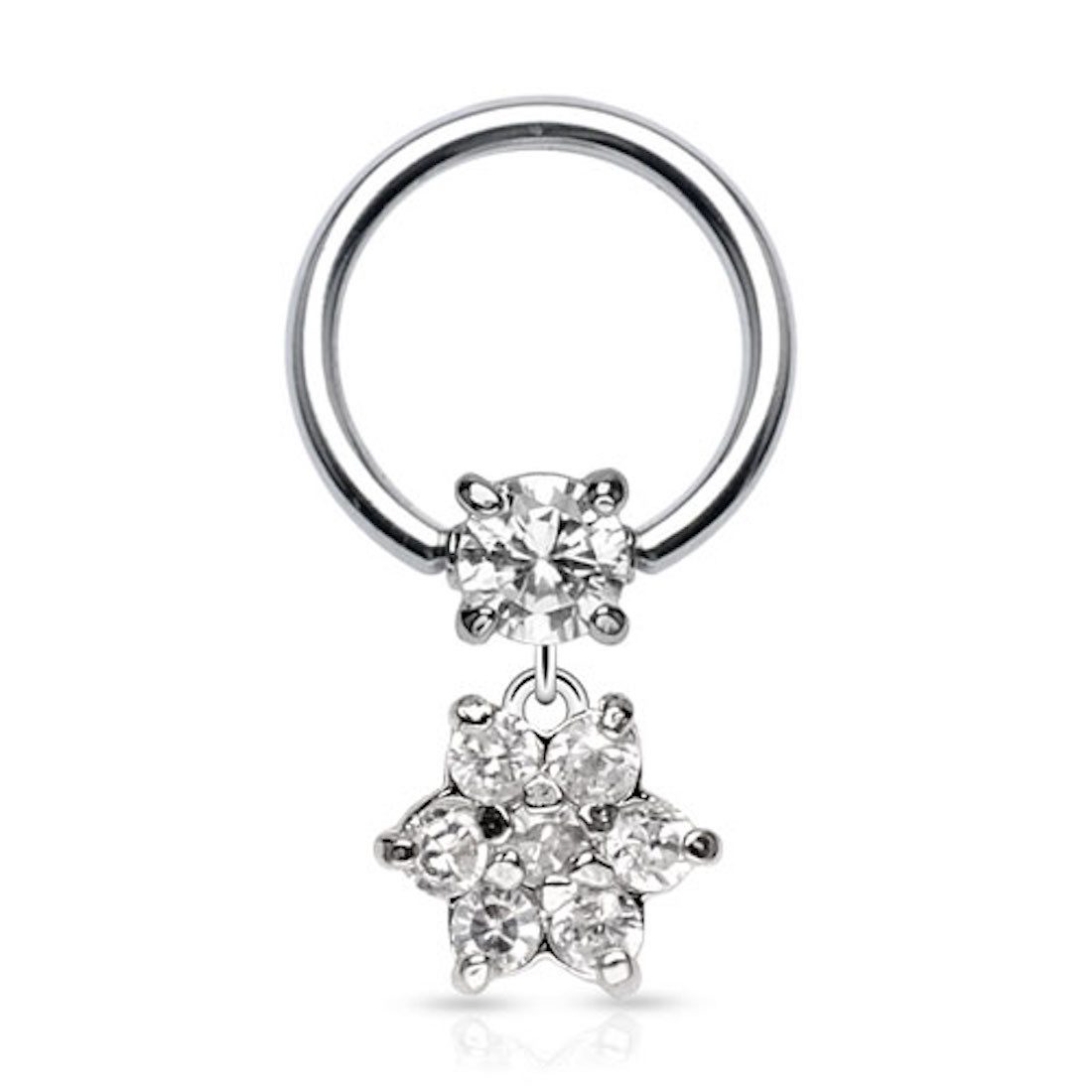 Taffstyle Intimpiercing Brustwarzenpiercing Klemm Ring mit Kristall Blumen Anhänger silber (Tragus Helix Lobe Piercing), Brust Nippel Intim Intimpiercing Ohrpiercing Cartilage Ohr