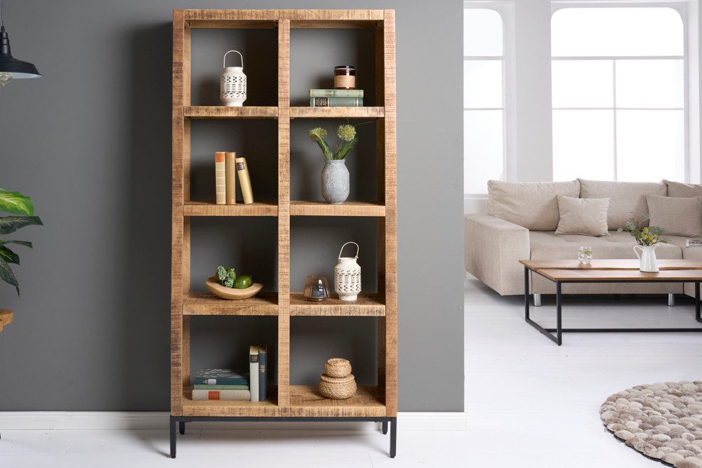 riess-ambiente Standregal IRON CRAFT 176cm natur / schwarz, Einzelartikel 1-tlg., Wohnzimmer · Massivholz · 8 Fächer · Raumtrenner · Schlafzimmer