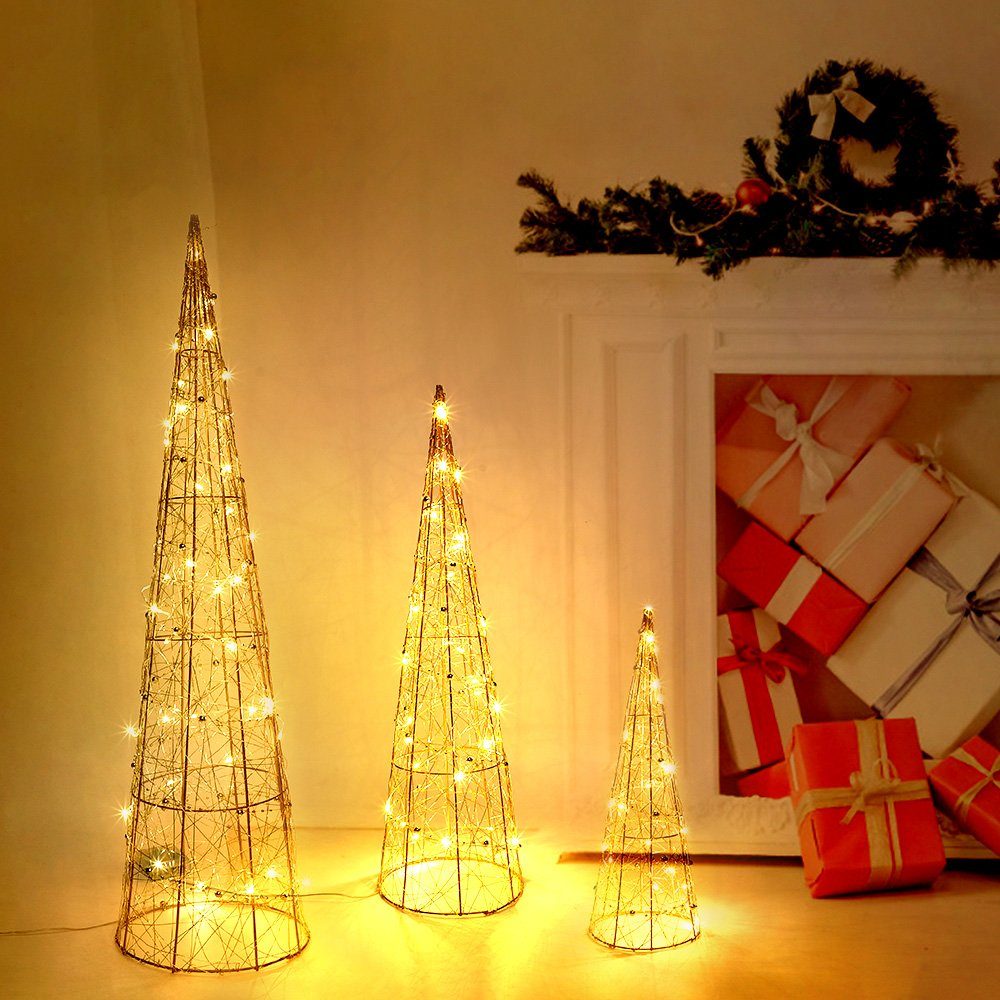 XIIW LED Baum 3er Pyramiden mit 90 LED-Beleuchtung Warmweiß Lichtpyramide 80/60/40CM, LED fest integriert, warmweiss, LED-Bäume, Weihnachtsdeko, Leucht Pyramiden in 3 Größen