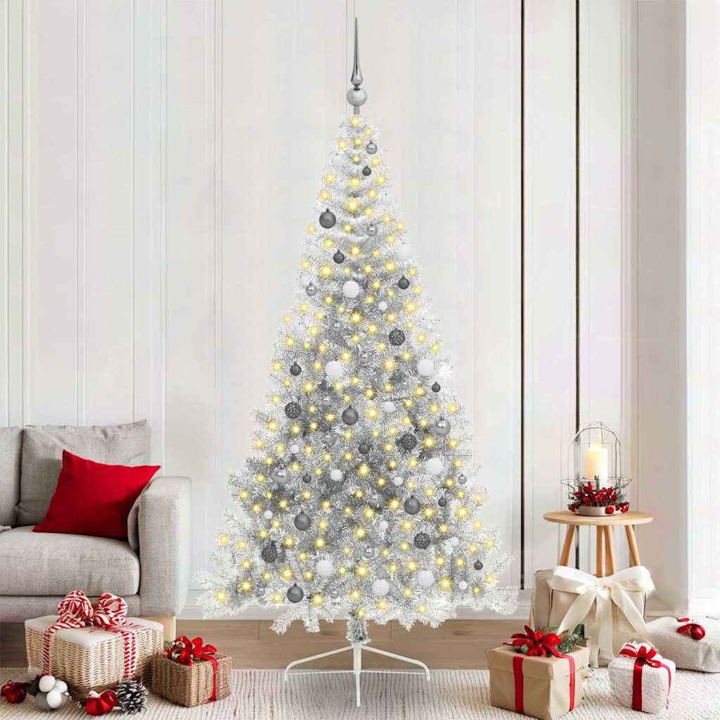 vidaXL Künstlicher Weihnachtsbaum Künstlicher vorbeleuchteter Weihnachtsbaum Silber 210 cm PET