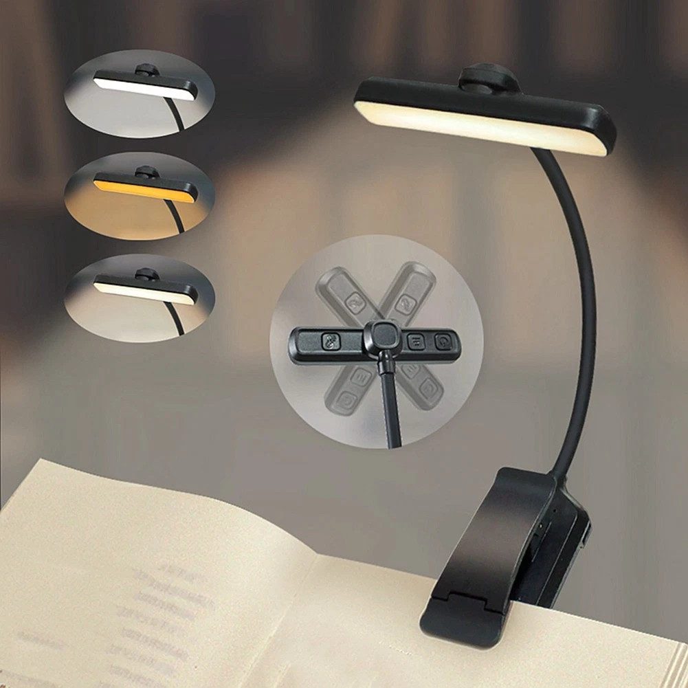 Ophy LED Leselampe LED Buchlampe mit Clip – wiederaufladbar (USB), 24 LEDs, 3 Farbtemperatur-Modi (Bernstein/Misch/Weiß), 5 Helligkeitsstufen, 360° flexibler Schwanenhals – perfekt fürs Nachtlesen im Bett