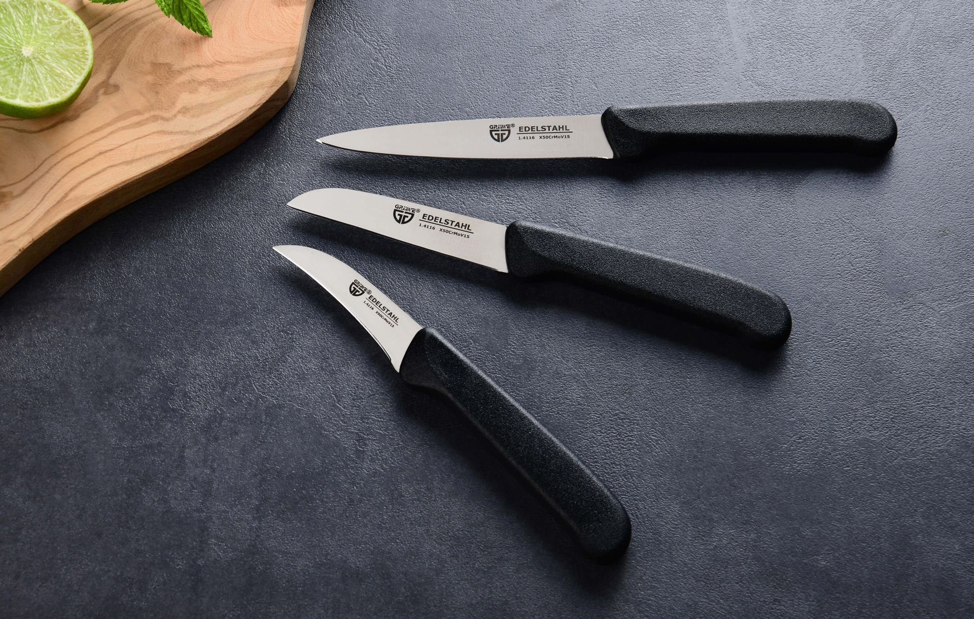 GRÄWE Universalküchenmesser, Gräwe Küchenmesser-Set 3 tlg., Edelstahl, schwarzer Griff