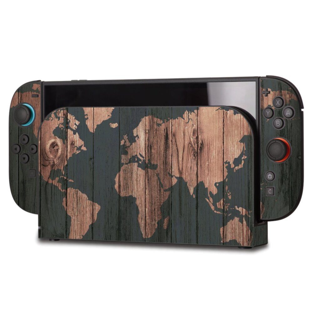 DeinDesign Konsolen-Cover Landkarte Holzoptik Weltkarte Wooden World Map, Nintendo Switch 2 Skin Aufkleber Sticker Folie