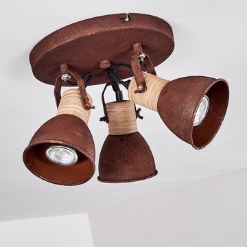 hofstein Deckenleuchte »Pinnia« Deckenlampe aus Metall/Holz in Rost/Braun, ohne Leuchtmittel, 3000 Kelvin, mit verstellbaren Strahlern, 3xGU10, Spot im Retro/Vintage Design