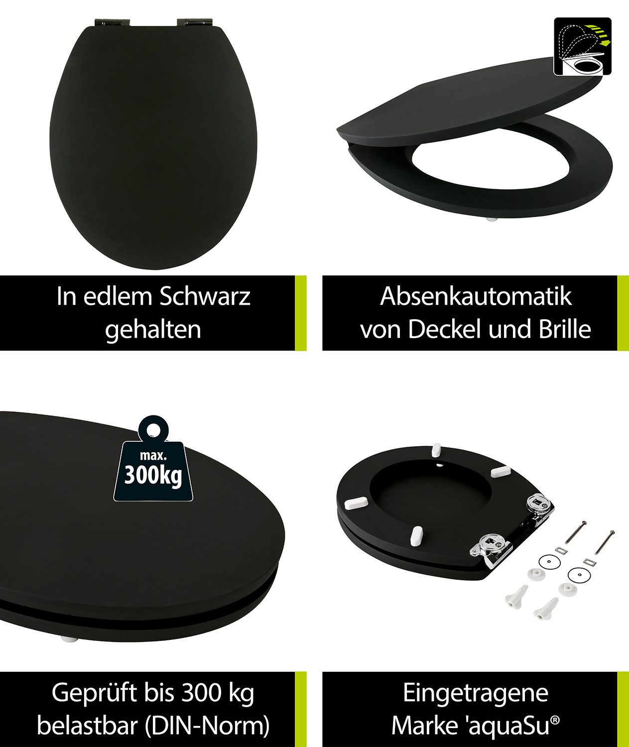 SANITOP WINGENROTH WC-Sitz Einfarbig, Schwarz, Holzkern, günstig online kaufen