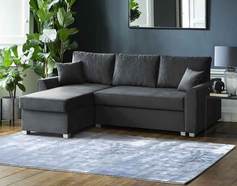 Beautysofa Polsterecke Toretto, Eckcouch aus velours, L-Form Ecksofa, Bettkasten, universelle Ottomane, Kunststoffbeine, inklusive Bonnell-Federn