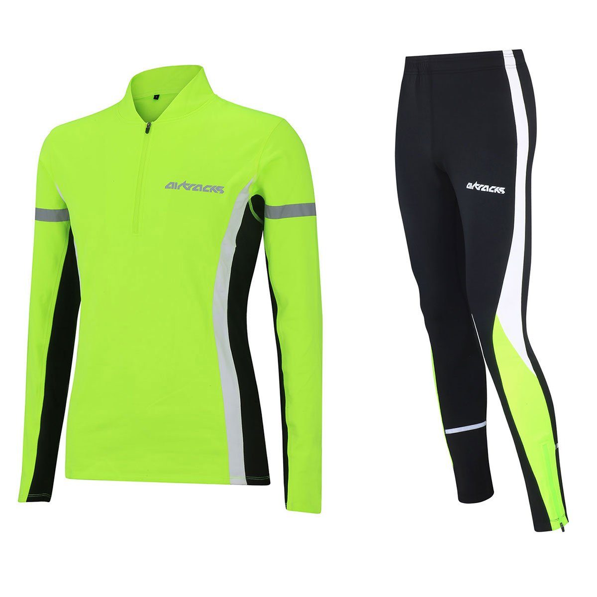 Airtracks Lauftights Damen Thermo Laufset: Laufshirt Langarm + Laufhose Lang (Laufset, 2-tlg) Laufbekleidung mit warme Thermoqualität, bei kaltem Wetter Herbst - Winter » S M L Xl XXL XXXL «