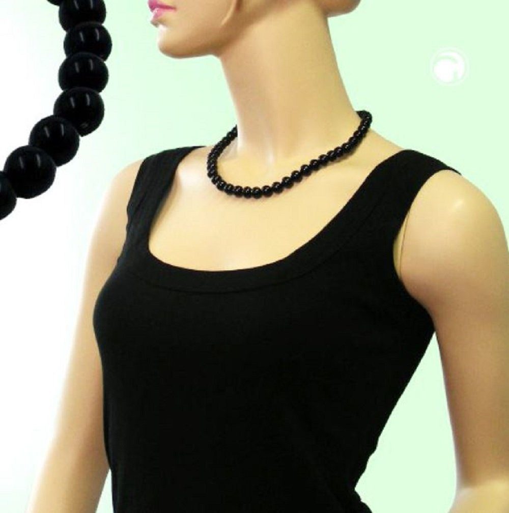 unbespielt Collier Kette mit schwarzen Kunststoffperlen glänzend 45 cm, Modeschmuck für Damen