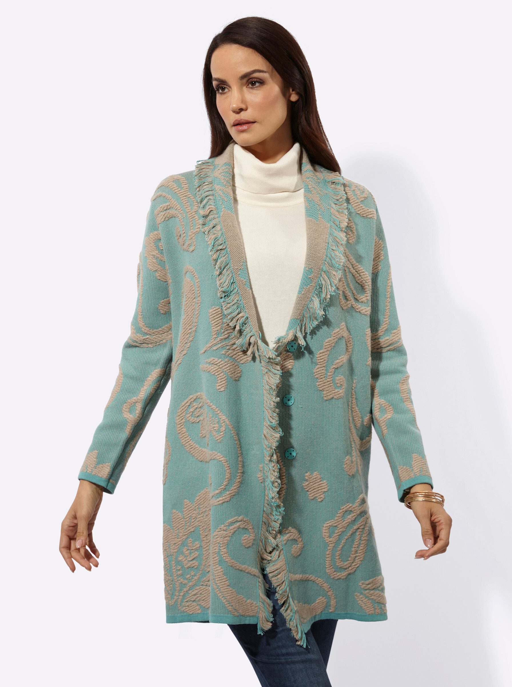 creation L Strickjacke Jacquard-Strickjacke Langarm Feinstrick
