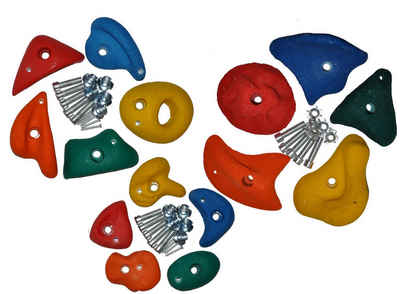 Loggyland Klettergriff Klettersteine-Set 15 Stück gemischt Größe S, M u. L (15-St., in den Farben blau, rot, gelb, orange und grün), aus massivem Kompositmaterial mit hoher Griffigkeit auch bei Nässe