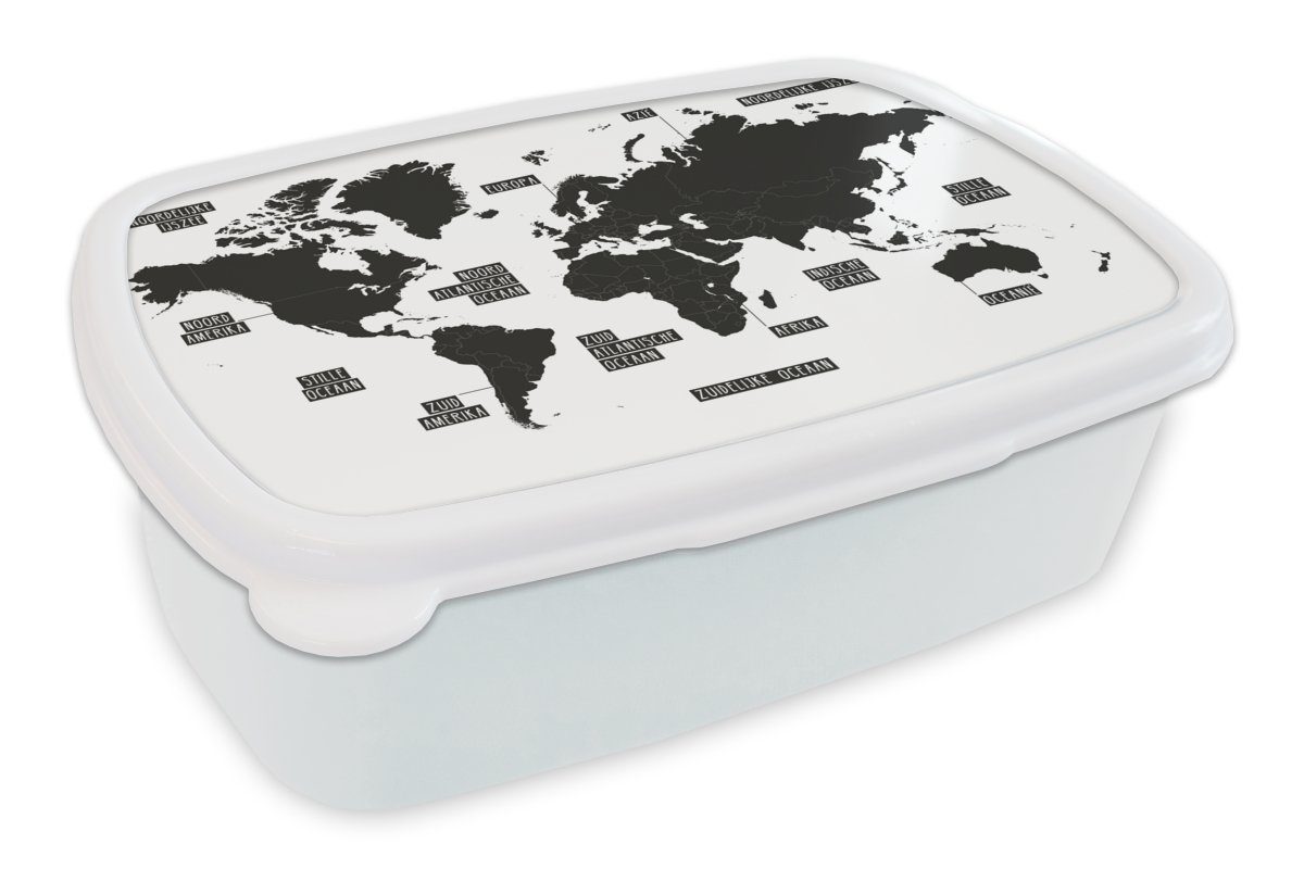 MuchoWow Lunchbox für Kunststoff, und für und Jungs Weiß - Weltkarte Brotdose, Kinder - Schwarz - Junge - Mädchen Erwachsene, - (2-tlg), Brotbox Mädchen, Kinder