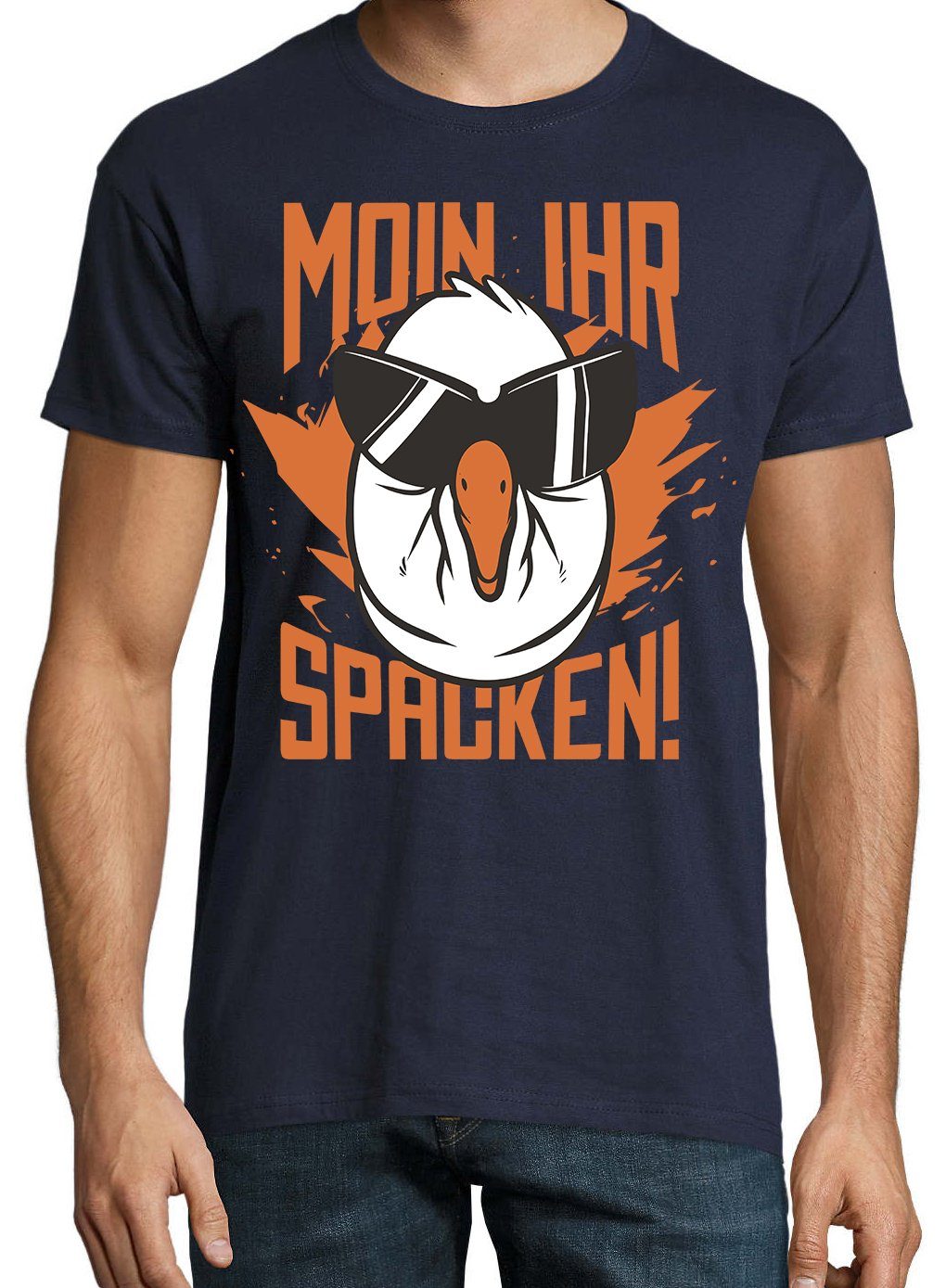 mit Print-Shirt Navyblau Aufdruck Spruch Youth T-Shirt Spacken lustigem Designz Moin Herren Ihr