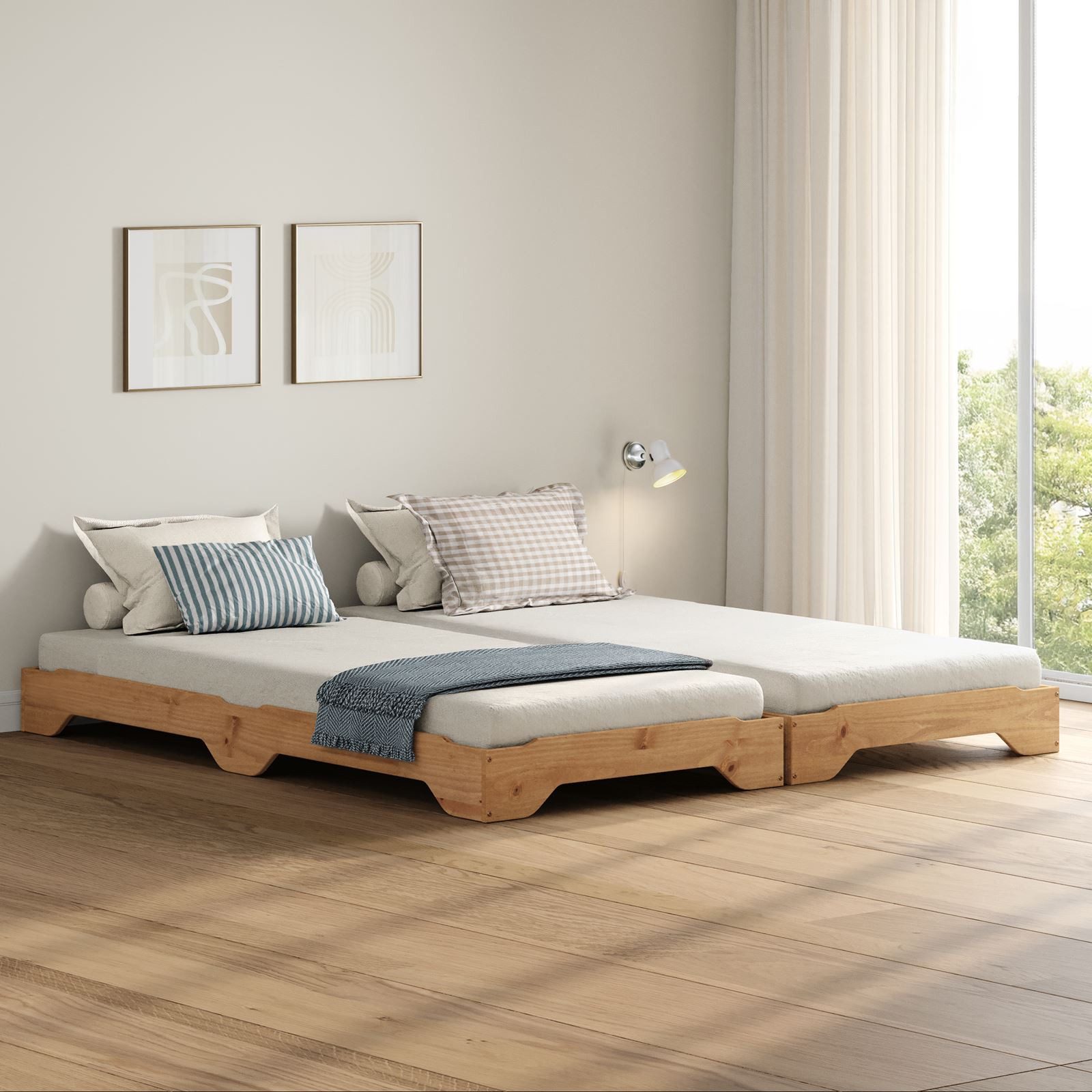 IDIMEX Funktionsbett RONNY, Gästebett aus Massivholz stapelbar eiche farben