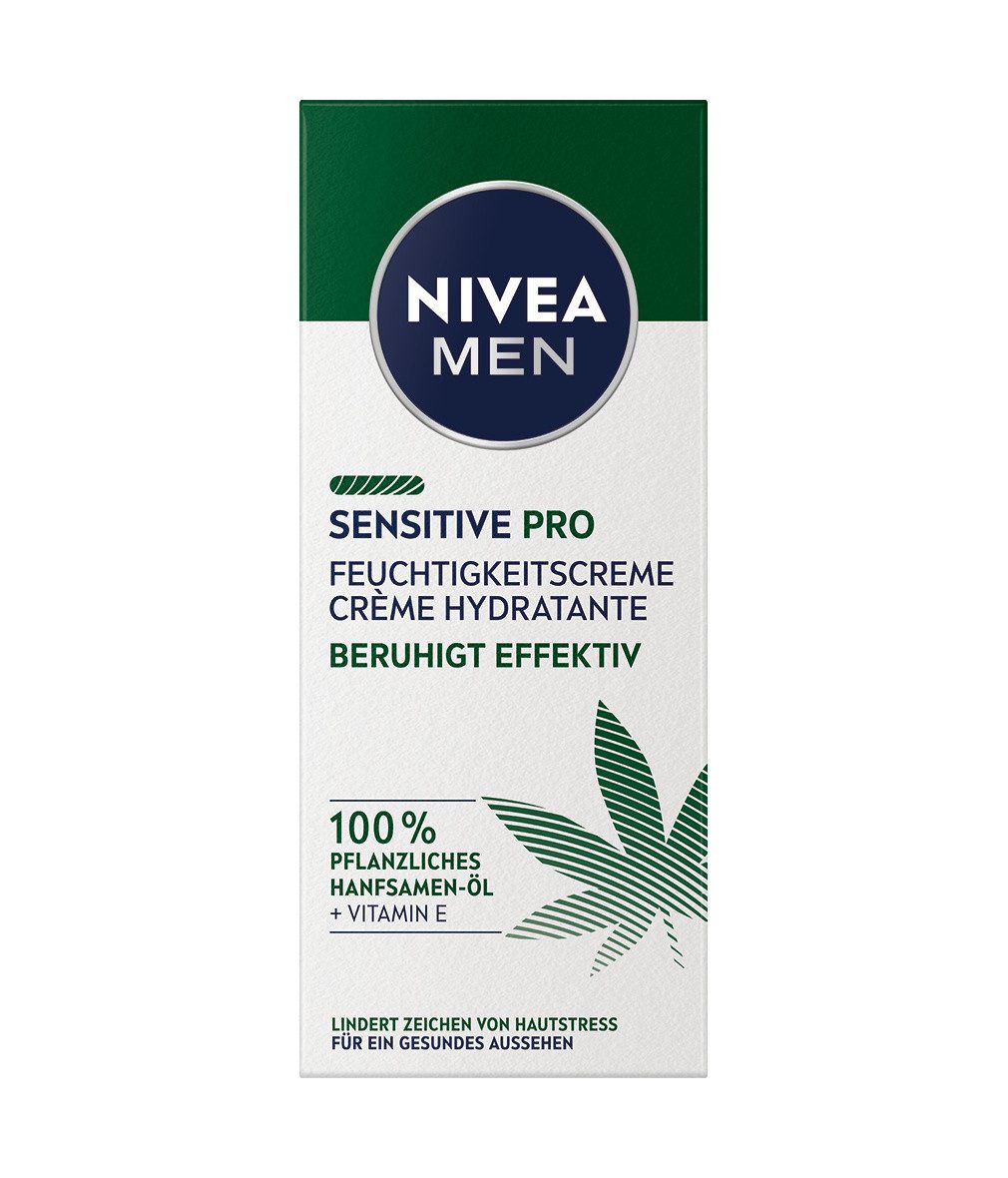 Nivea Men Feuchtigkeitscreme Sensitive Pro Hemp Hanfsamen-Öl Vegan 24h 2 x 75ml, 2-tlg., 100% pflanzliches Hanfsamen-Öl + Vitamin E