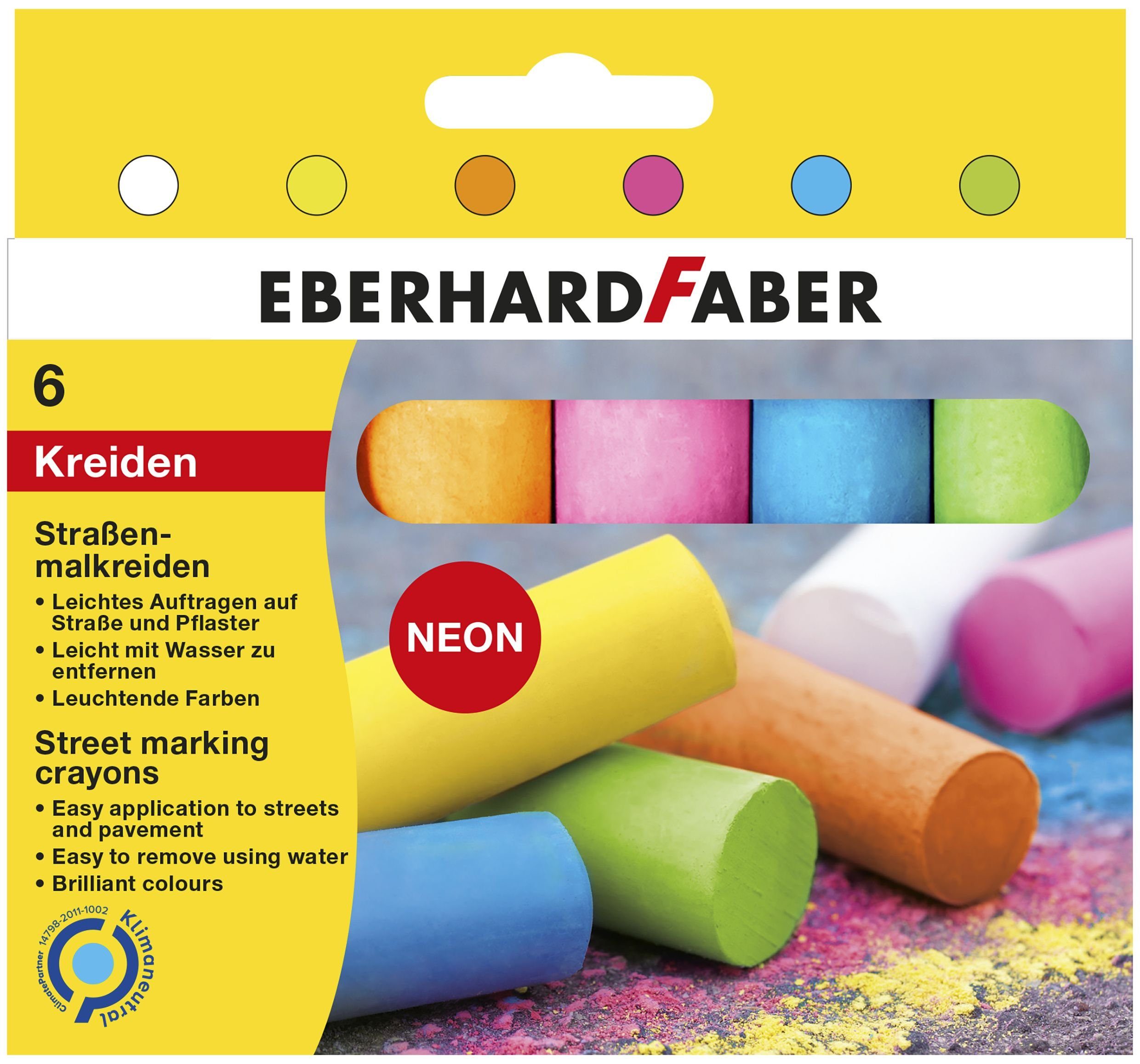 Eberhard Faber Malkreide 526505 Straßenmalkreide Neon - 6 Farben sortiert, Kartonetui