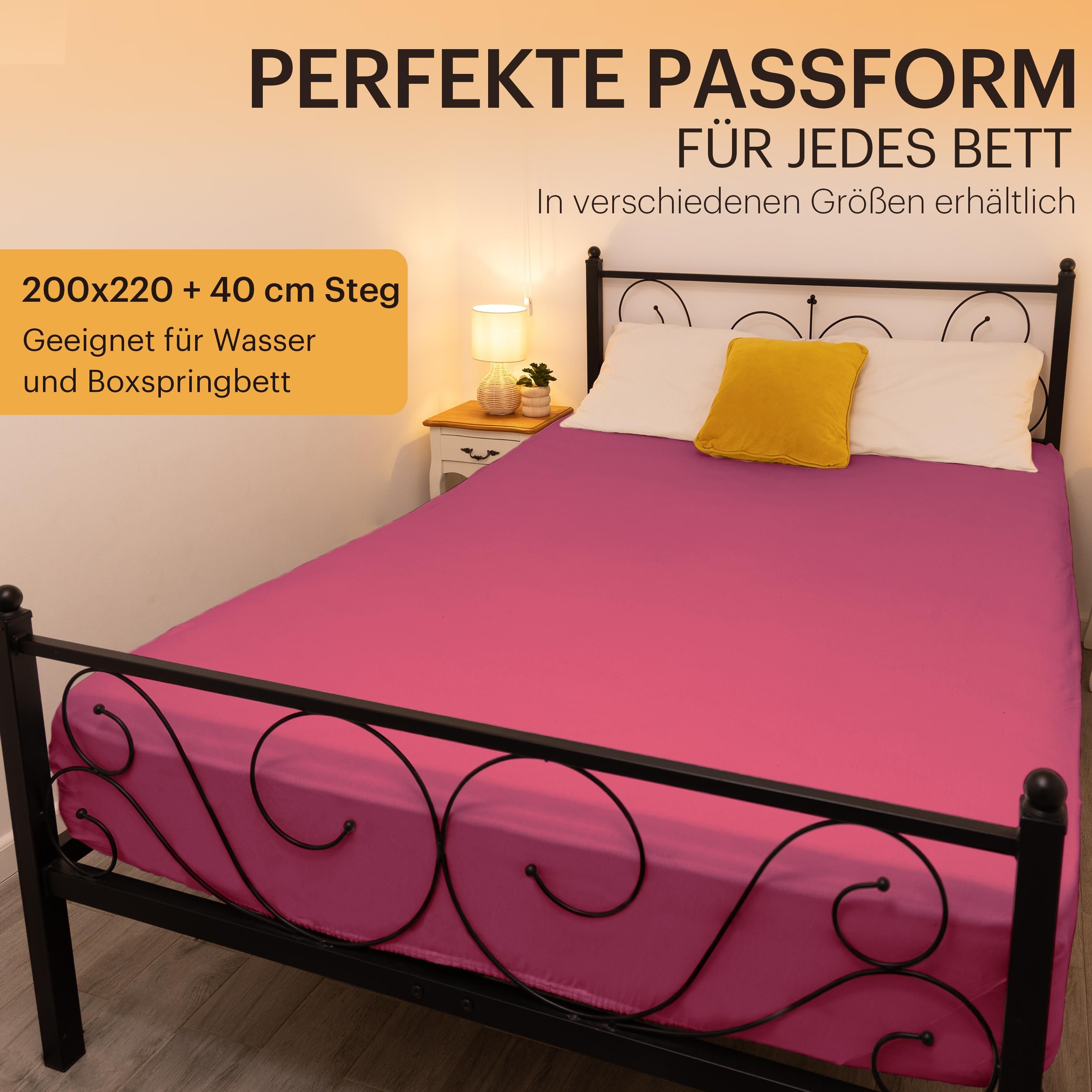 NatureMark Spannbettlaken Boxspringbett Spannbetttuch 200x220cm, Baumwolle, Gummizug: rundum, (1 Stück), 40 cm Steghöhe - 200 x 220cm Spannbetttuch, Bordeaux ro – Bild 4 von 5