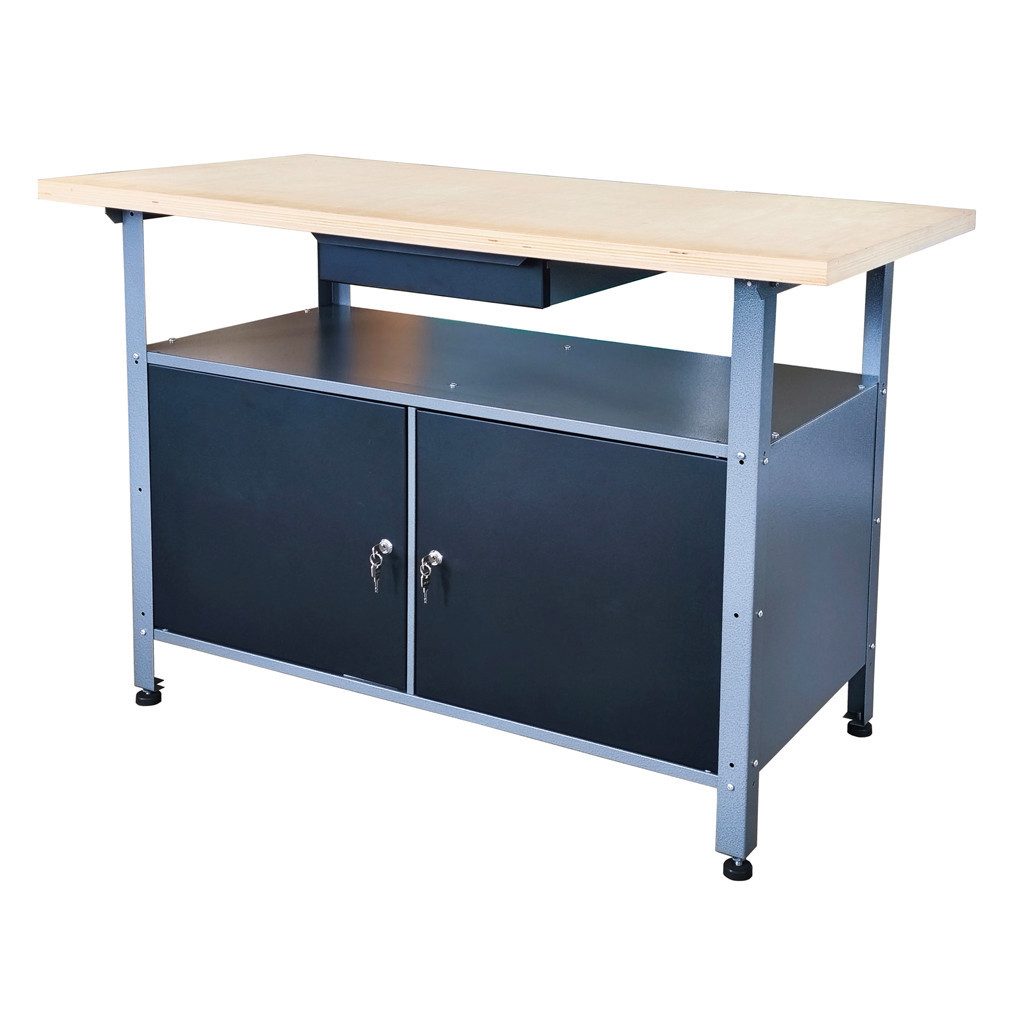 Kreher Werkbank XL aus Metall mit 2 Tür in Schwarz