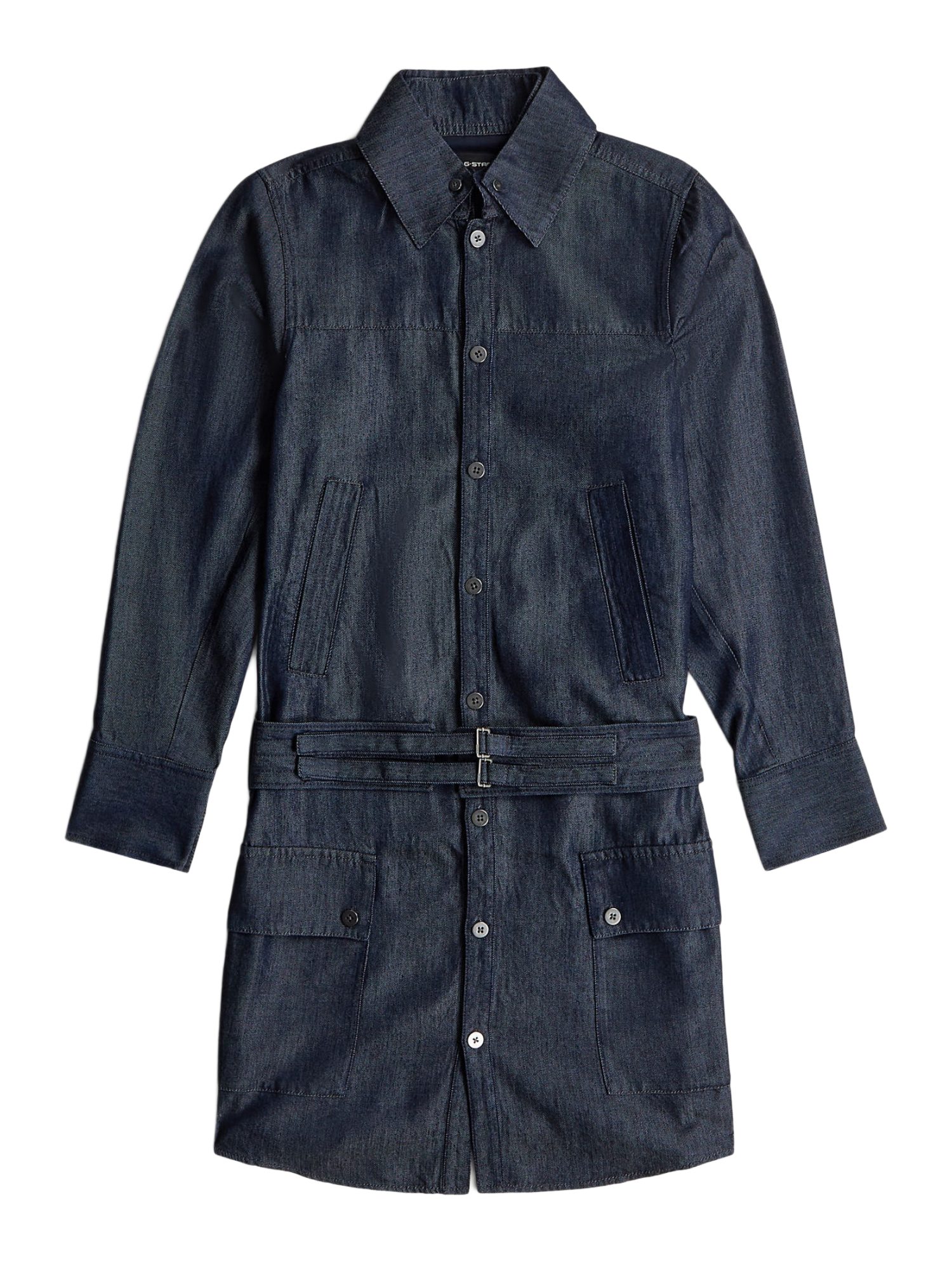 G-STAR Midikleid blau,Casual,Lyocell,Unifarben,Hemdblusenkragen,Lang,Loose Fit