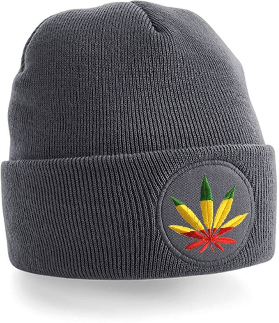 Blondie & Brownie Beanie Unisex Erwachsenen Mütze Beanie Cannabis Reggae Jamaica Gras Grau