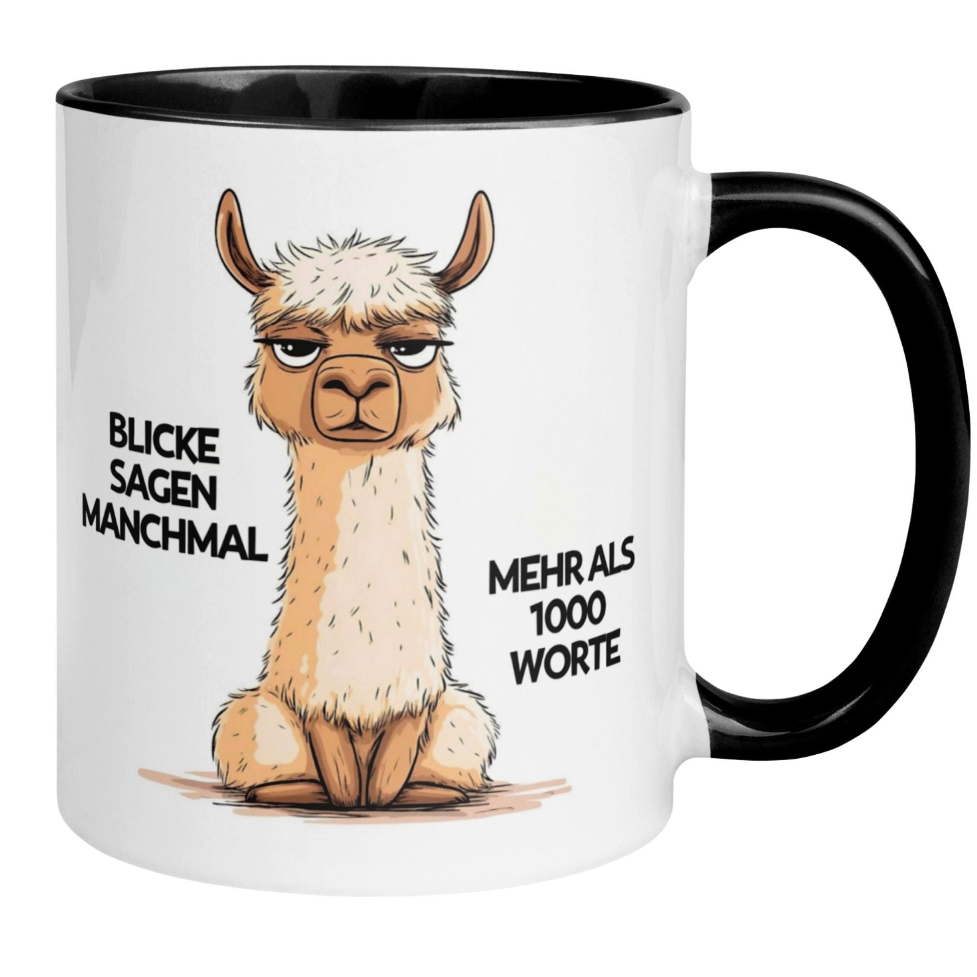 Momentals Tasse Alpaka – „Blicke sagen manchmal mehr als 1000 Worte“ – lustiger Becher, Gratis Versand · Links-&Rechtshänder · Spülmaschinenfest