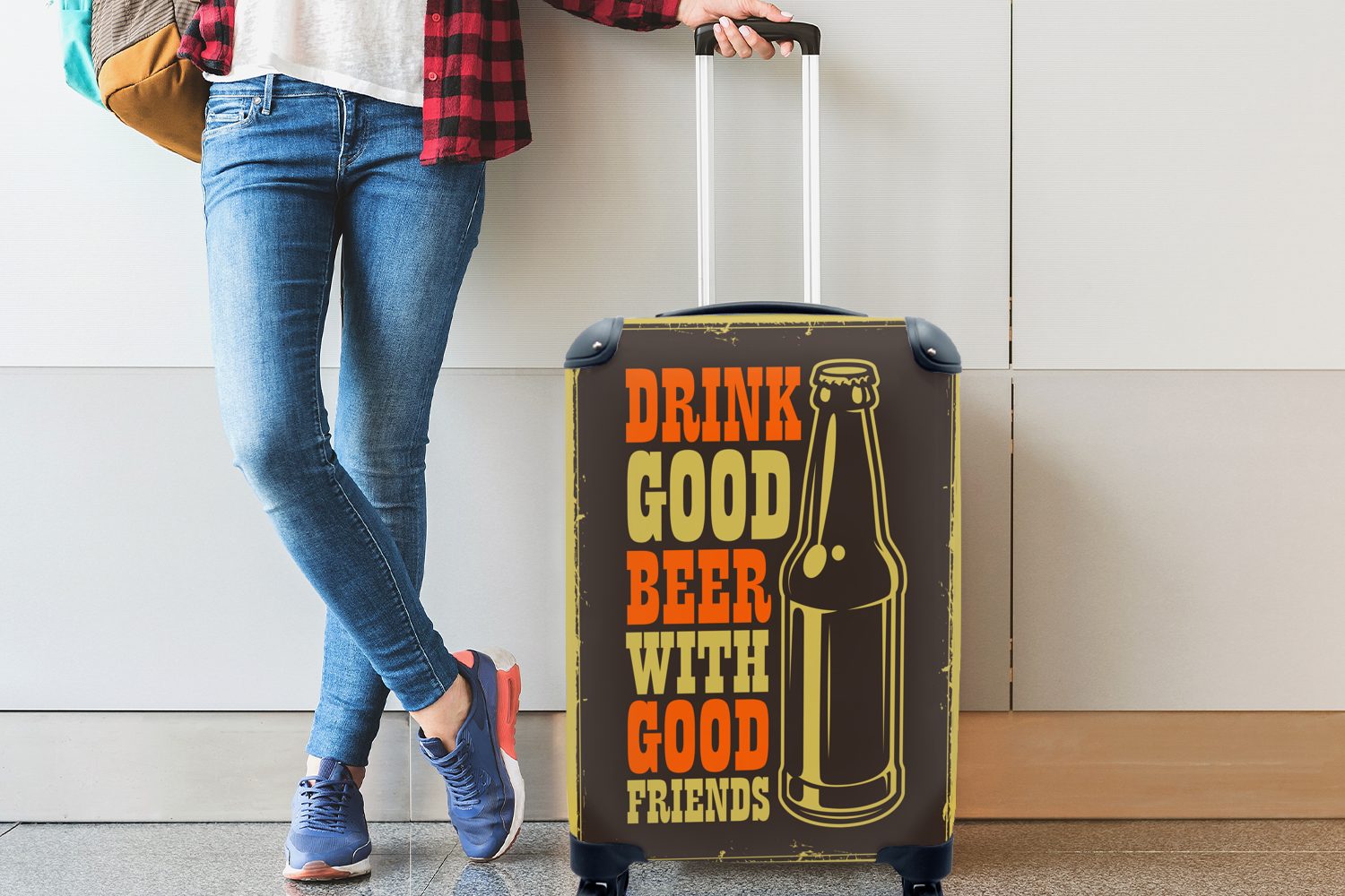 4 Reisetasche Bier mit Handgepäck Freunden' mit MuchoWow Ferien, Handgepäckkoffer 'Trinke -, gutes - - Reisekoffer guten für Trolley, rollen, Zitate Rollen, Vintage