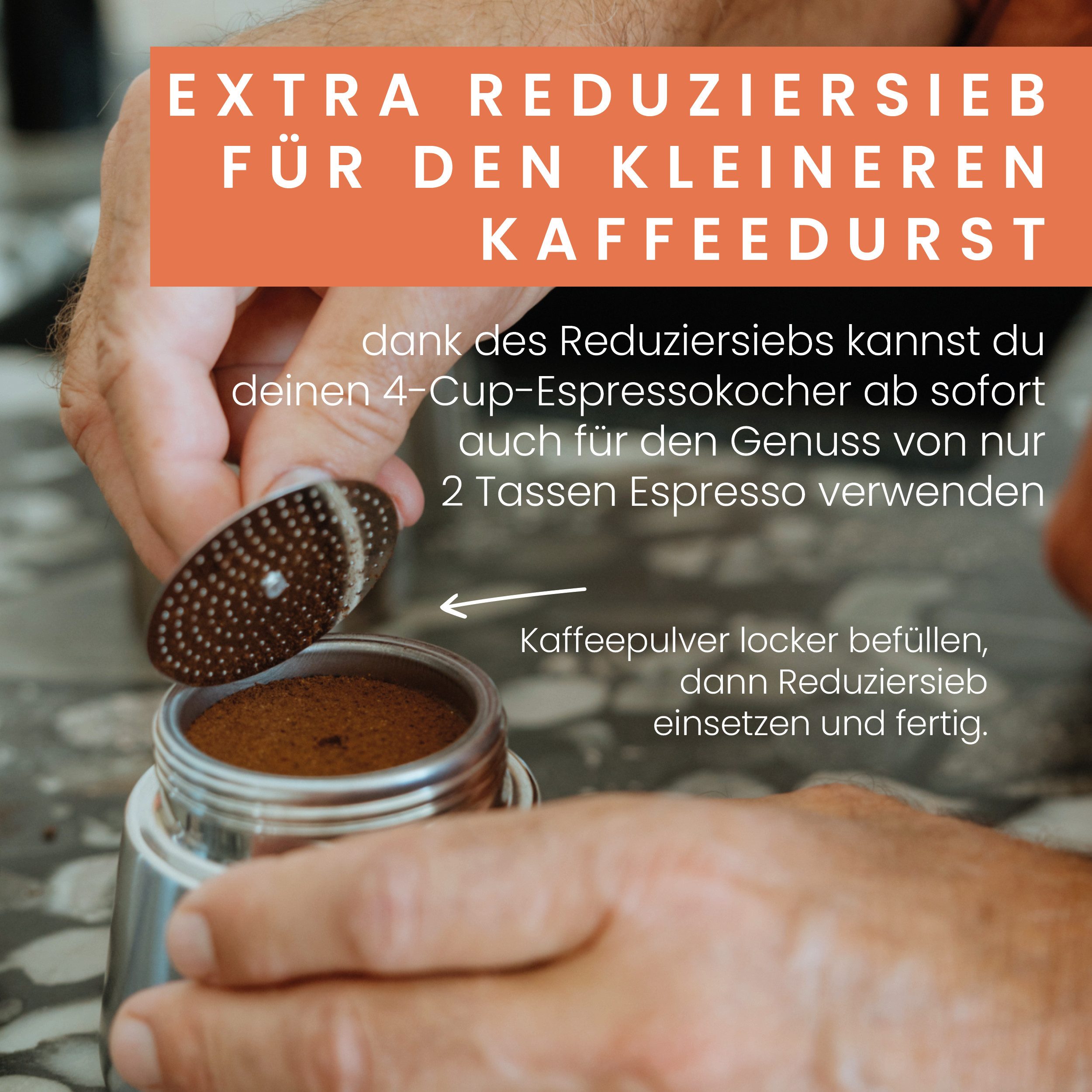 GRØNENBERG Espressokocher Induktion geeignet, Edelstahl, 4 o. 6 Tassen, 0,2l Kaffeekanne, Inkl. Reduziersieb & Ersatzdichtung, Espressokanne Aluminiumfrei & unbeschichtet