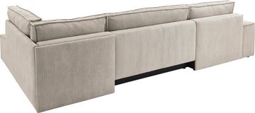 Home affaire Wohnlandschaft SHERWOOD XXL 329 cm Schlafsofa, U-Form, (Liegefläche 194x139 cm) m. Bettkasten, Cord, Vintage, Samtvelours