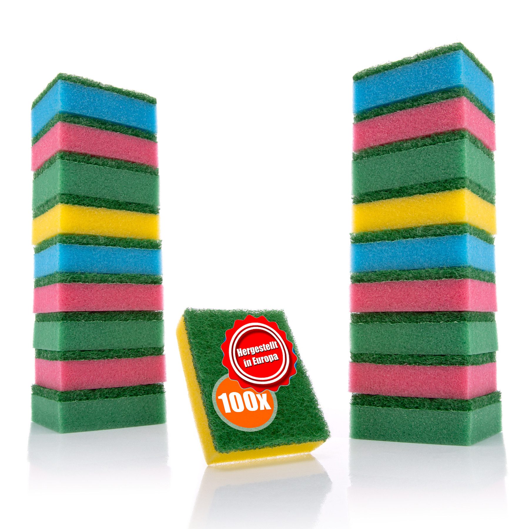 BigDean Geschirrschwamm 100 Stück Schwämme Mehrfarbig für Küche, Bunte Spülschwämme, Zweiseitig
