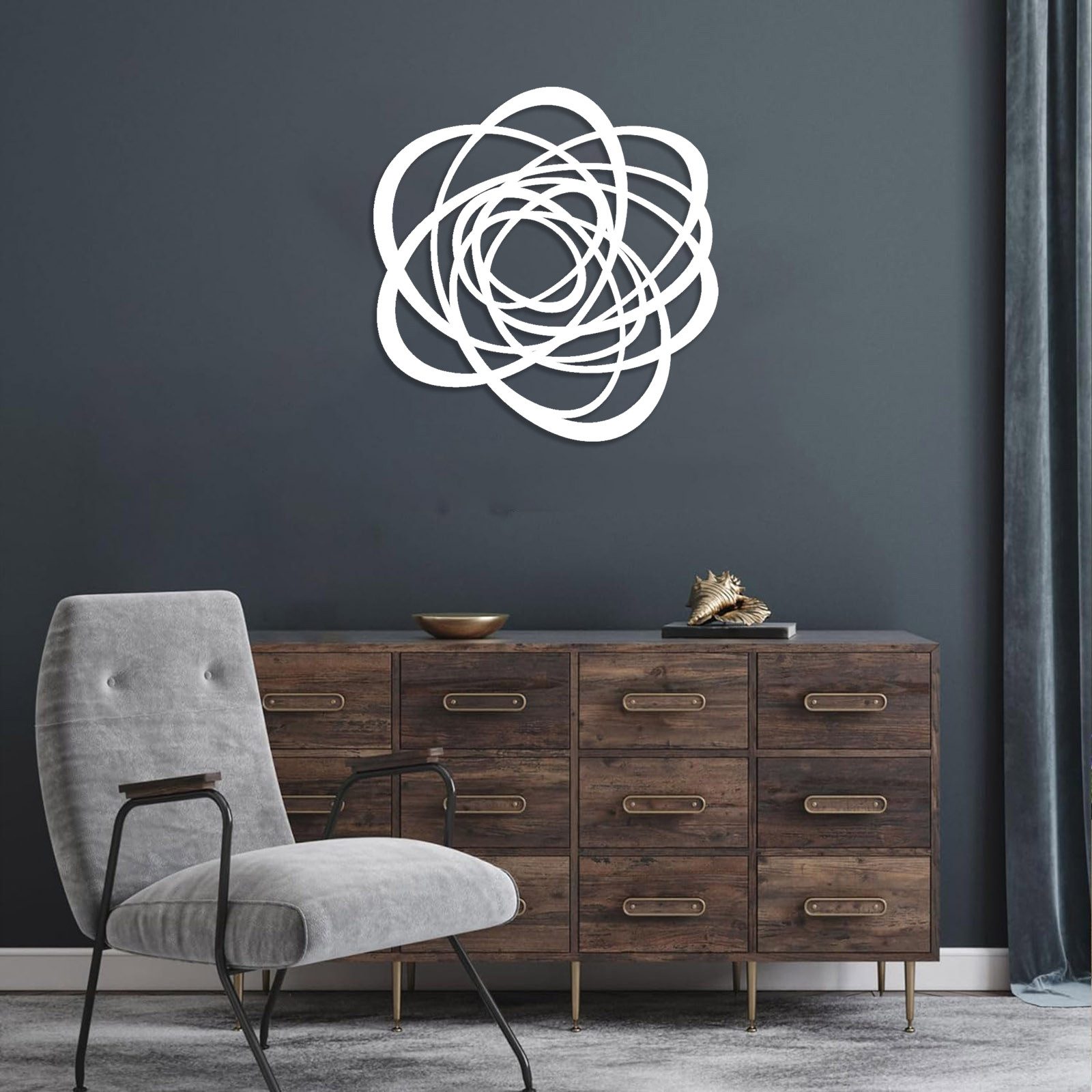Jumpeak Wanddekoobjekt Abstrakte Blumenwanddekoration,moderner Stil, Linienkunst, geometrische, Metall, 4 Farben, 53×53cm, Wanddekoration für das Wohnzimmer,Schlicht