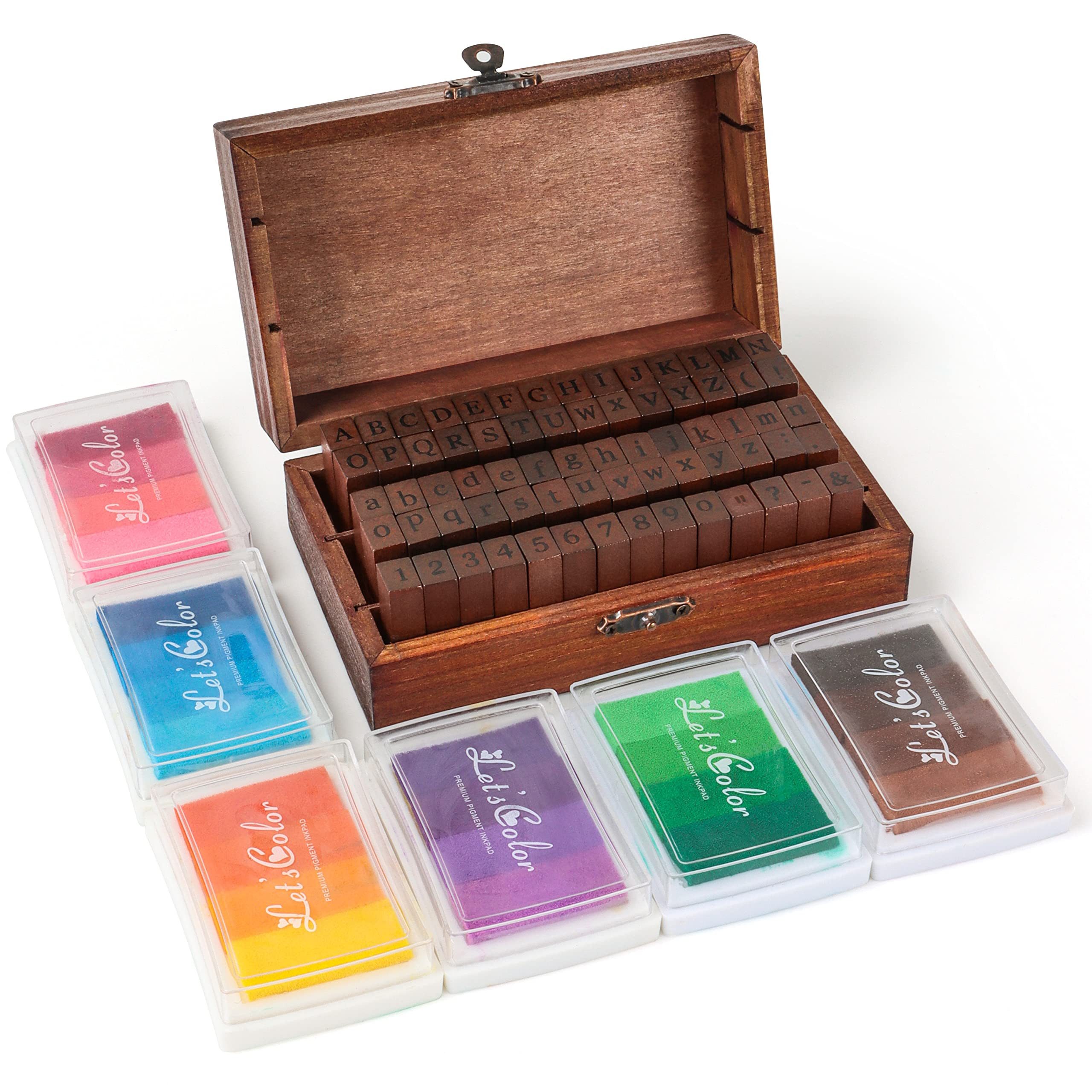 Kurtzy Stempel Gummi Stempel Set - 6 Stempelkissen und Vintage Box