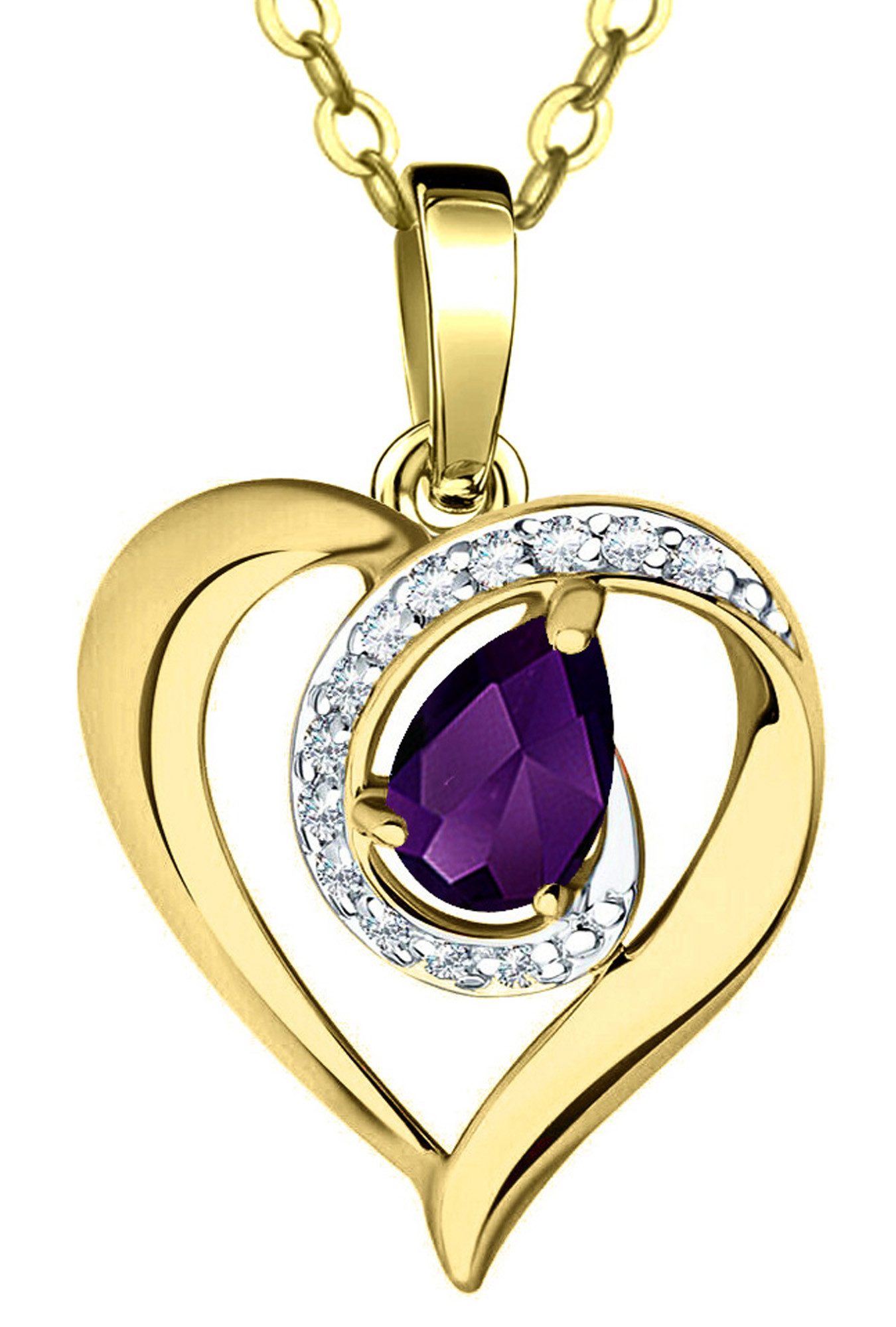 Limana Herzkette echter Amethyst lila 925 Silber Damenkette gold Kette verg günstig online kaufen
