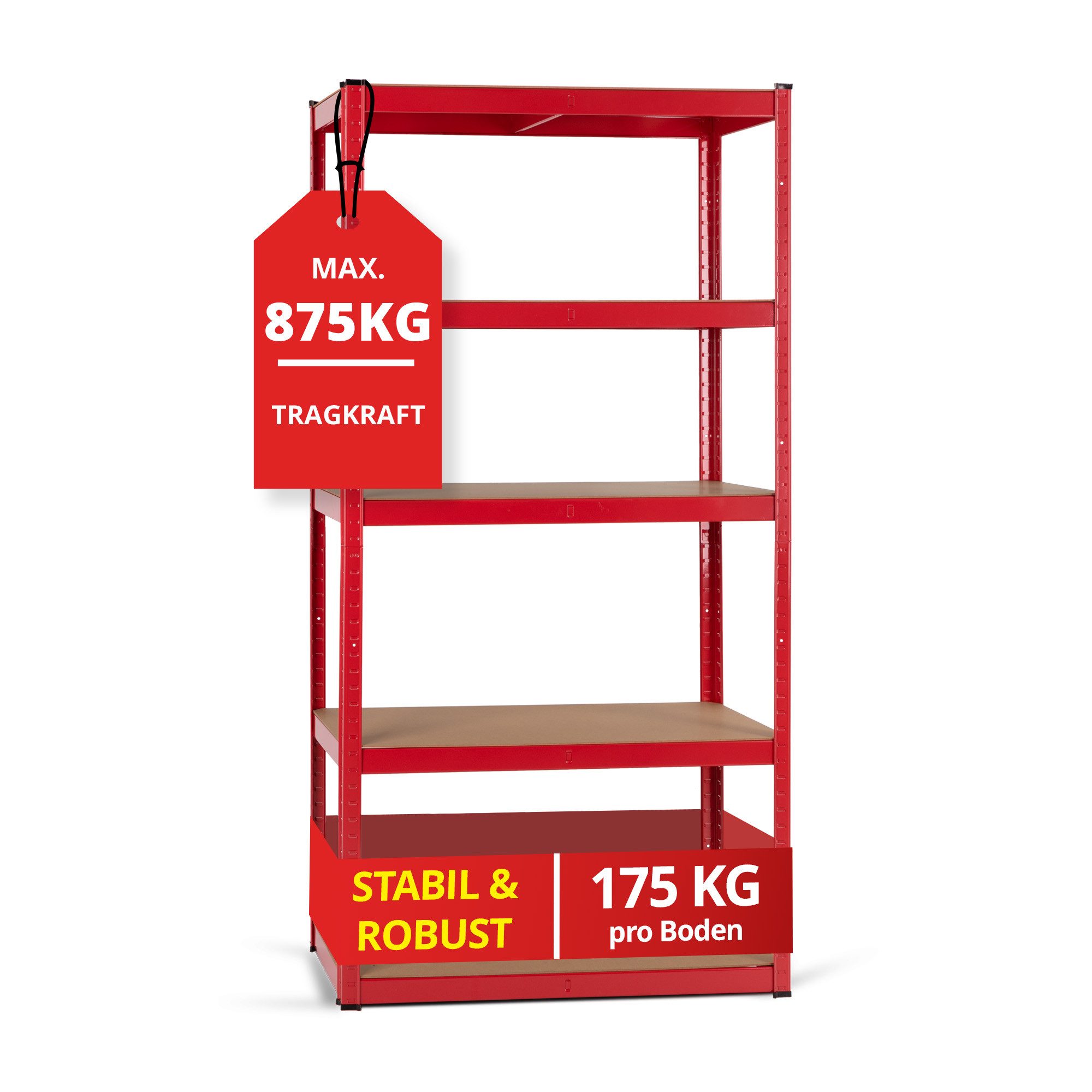 Stagecaptain Schwerlastregal Lagerregal - 5 variabel montierbare Böden - auch als Werkbank umbaubar, Tragkraft pro Boden: 175 kg, gesamt 875 kg