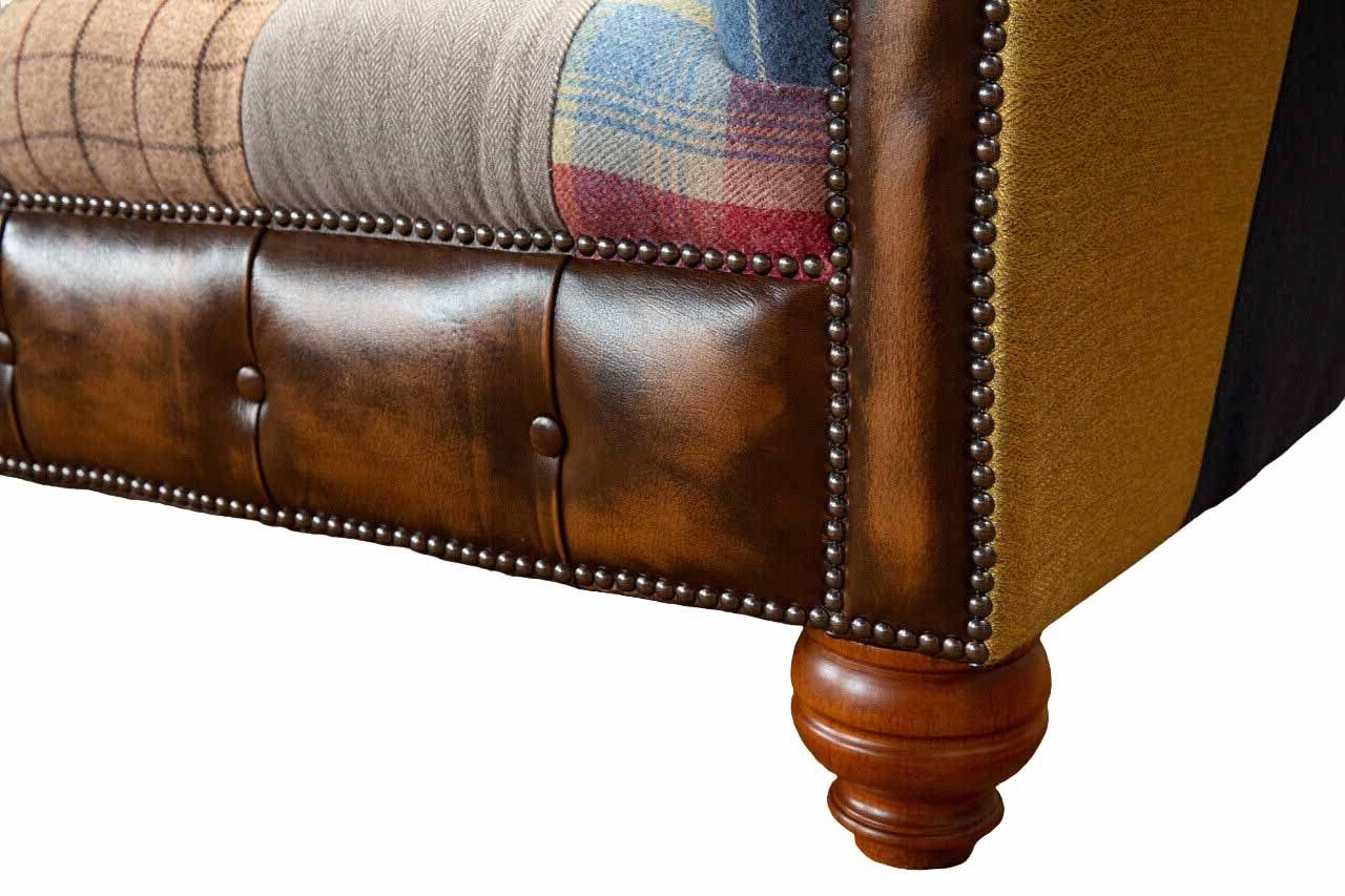 3-SITZER-SOFA WOLLE Chesterfield-Sofa MEHRFARBIGER UND HANDGEFERTIGTES LEDER JVmoebel AUS