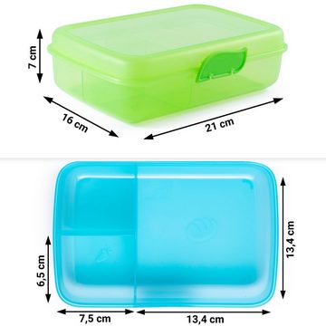 Centi Lunchbox 2 Stück Brotdosen mit 3 Trennfächern, Kunststoff, (4-tlg., 2er Set mit 2 Dosen), Brotdose mit Fächern, Bento Box, Brotzeitbox