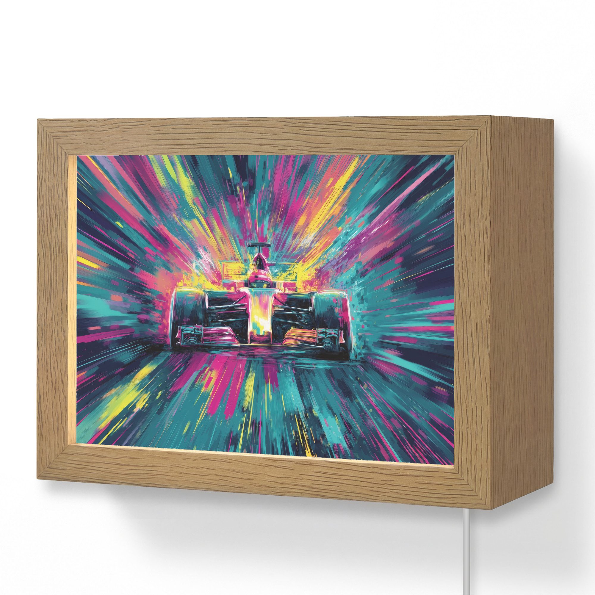 OnlyWow Wandleuchte Lightbox Rennwagen - Abstrakt - Streifen - Blau - Jungen, Dimmbar, Farbwechsel, LED, Warmweiß, Kaltweiß, Neutralweiß Einstellbar, Wandlampe Innen, Dimmbar, mit Kabel, LED, Modern, Kinder