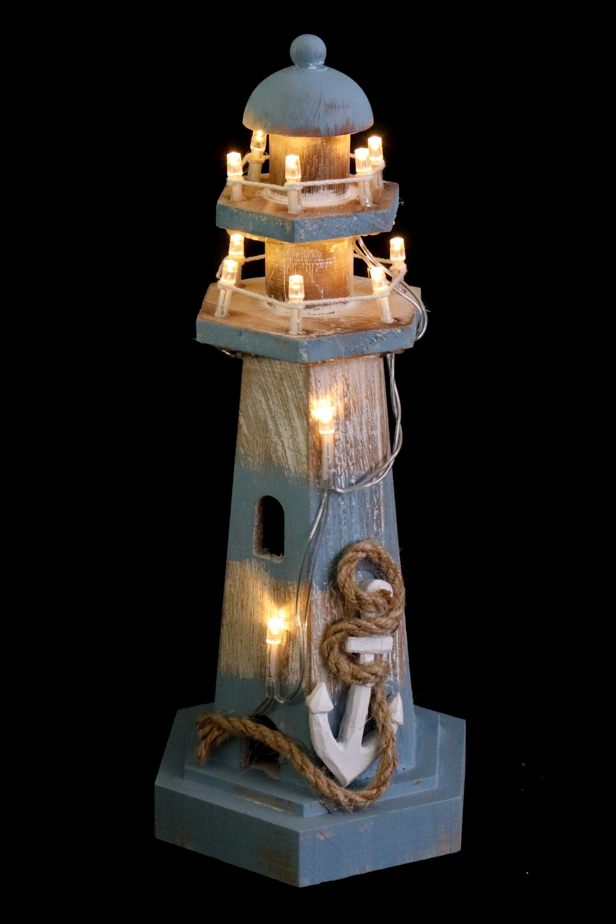 ELLUG Dekoobjekt Leuchtturm aus Holz in braun-blau mit LED-Lichtern zum Ste günstig online kaufen