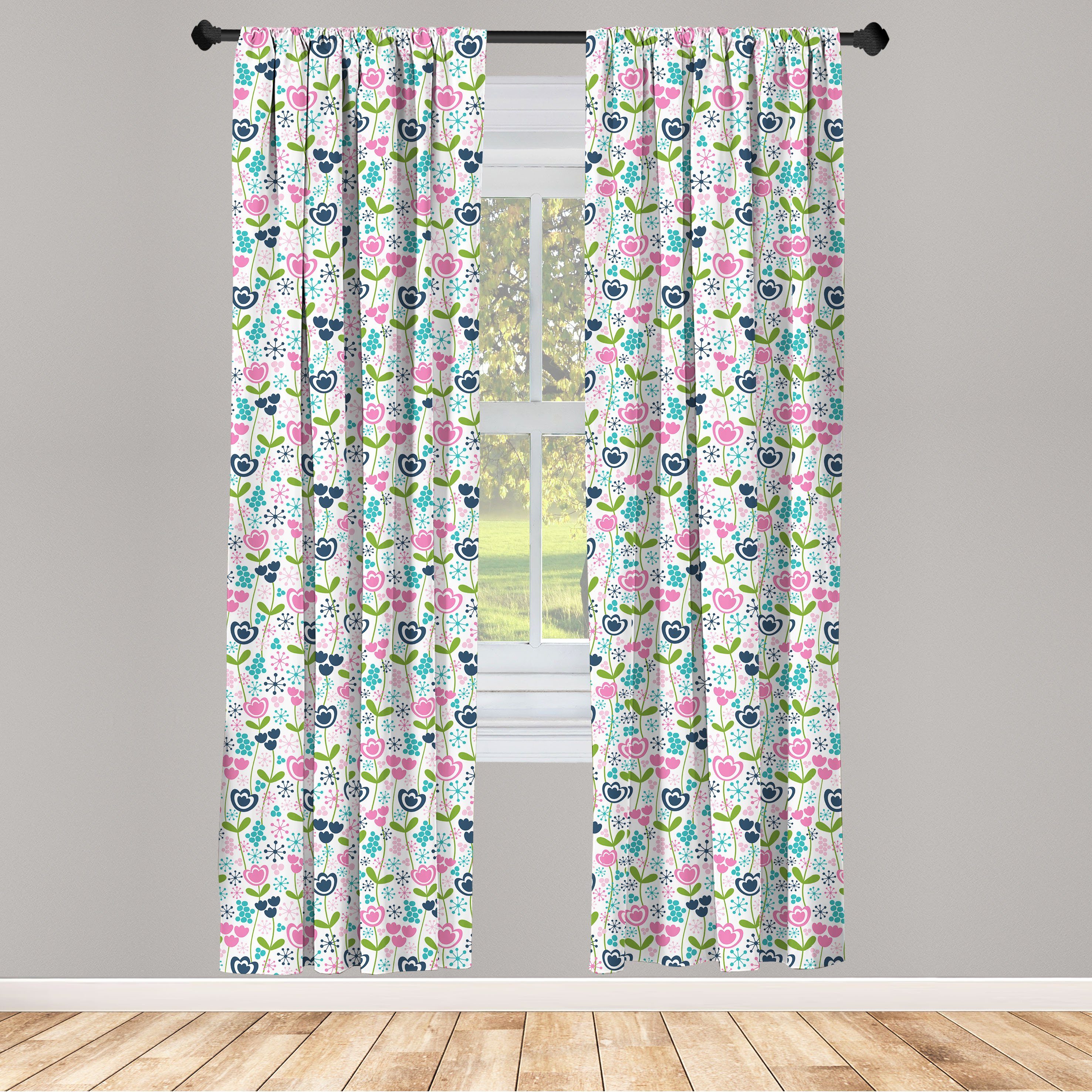 Gardine Vorhang für Wohnzimmer Schlafzimmer Dekor, Abakuhaus, Microfaser, Blumen Blumen und runde Motive