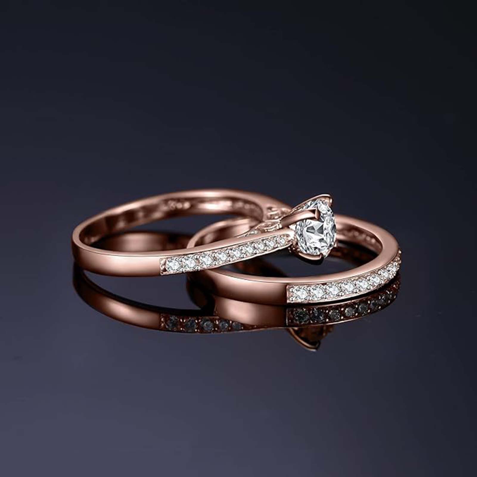 Jumpeak Diamantring Trauringe Eheringe Set 2 Teilig,Verlobungsringe,Diamant Ring Damen, 1ct D Vs1 14K Gold,Brautensemble,Geschenk für Frau,Jahrestage