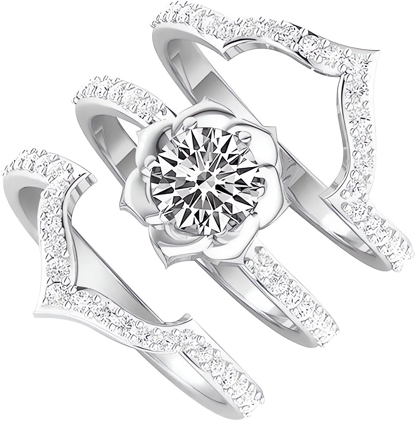 Jumpeak Diamantring Verlobungsringe frau,Blumen,luxuriös,Eheringe weißgold,3-teiliges Set (Set, 1 Karat, Farbe E, Reinheit VS2, Schnitt 3EX, Schmuck Hochzeit), Schmuck Damen Ringe,Ringe Gold,Brautset,Frauen Geschenk,585 Gold Ringe