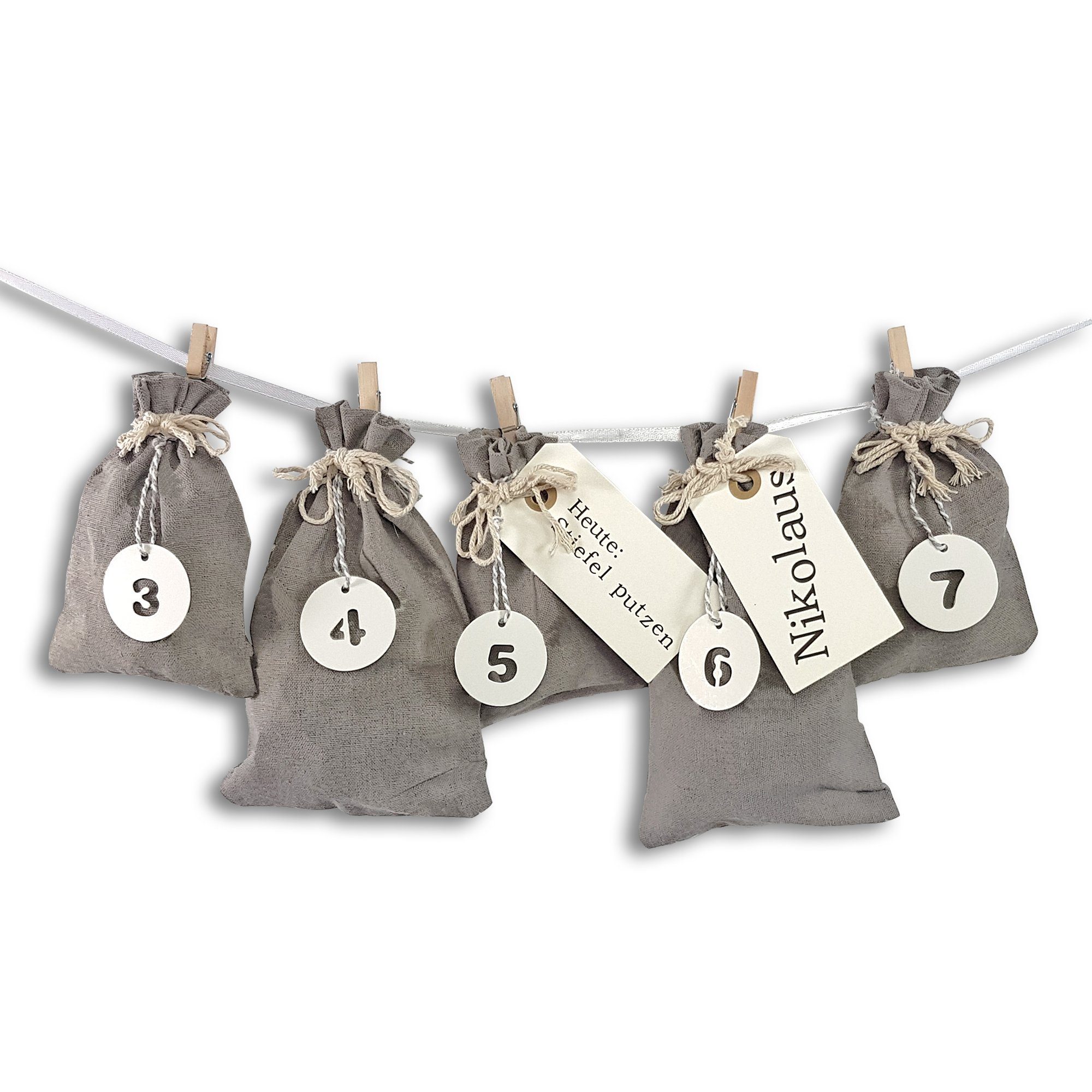 Frau WUNDERVoll befüllbarer Adventskalender Adventskalender Schneeflöckchen Baumwollbeutel grau