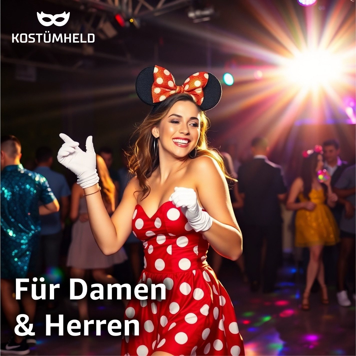 Kostümheld® Kostüm 1x 2 in 1 Minnie Mouse Set Ohren & Handschuhen Disney Mickey Mouse, Einheitsgröße