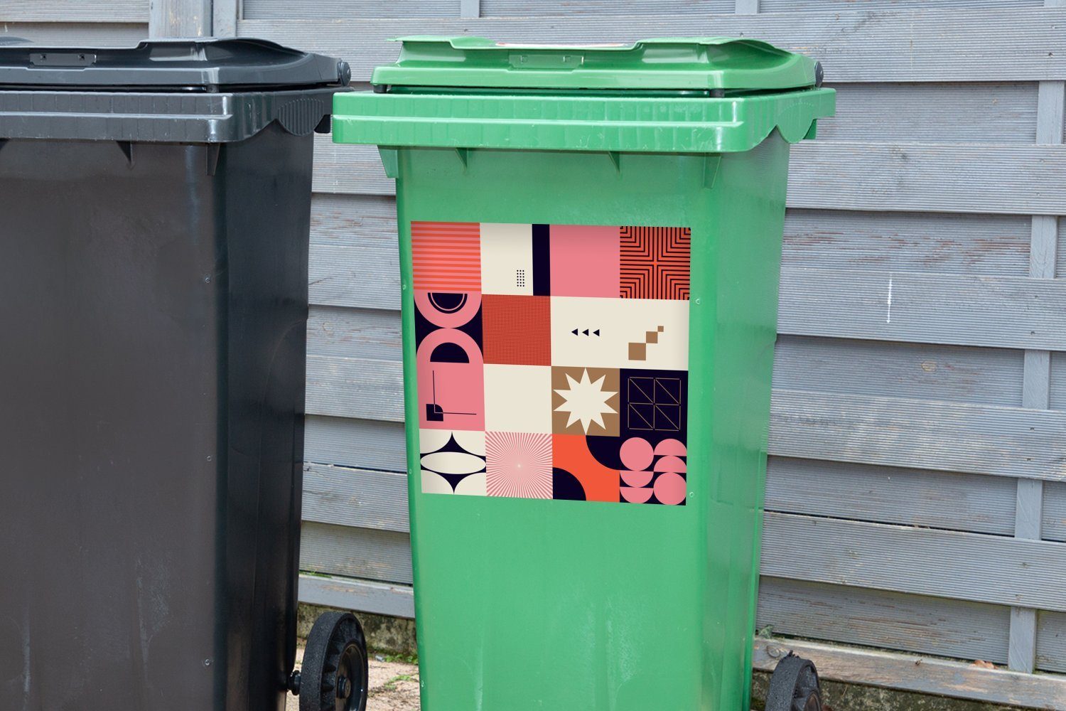 MuchoWow Formen Sticker, St), Vintage Mülltonne, (1 - Mülleimer-aufkleber, Wandsticker - Geometrie Muster - Container, Abfalbehälter