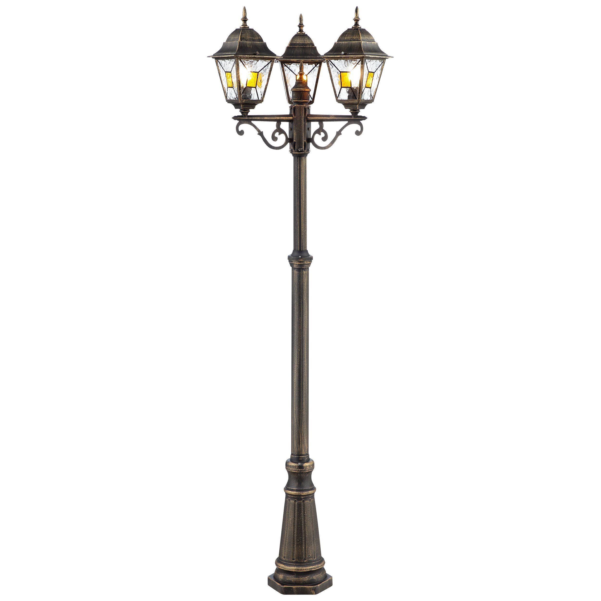 Brilliant Außen-Stehlampe Janel, Janel Außenstandleuchte 3flg schwarz gold  3x A60, E27, 60W, geeignet, IP-Schutzart: 44 - spritzwassergeschützt