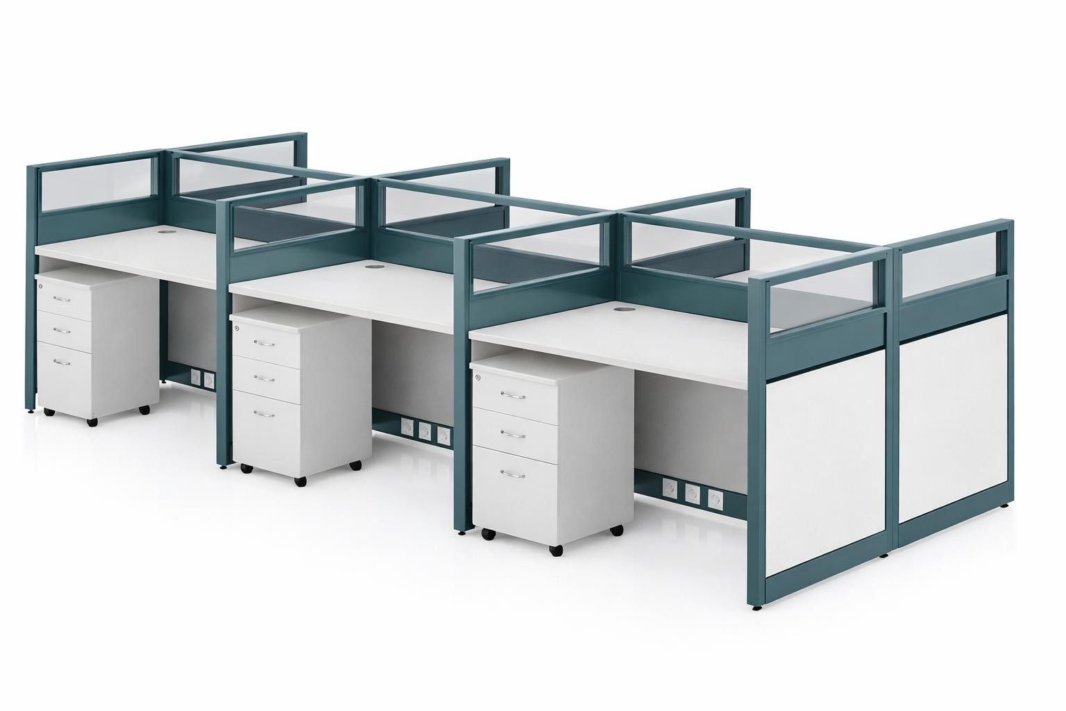 Xlmoebel Schreibtisch Modulares Bürotisch-System für drei Personen mit Glasoberfläche (Bürotisch-System, 3er-Set), Made in Europa